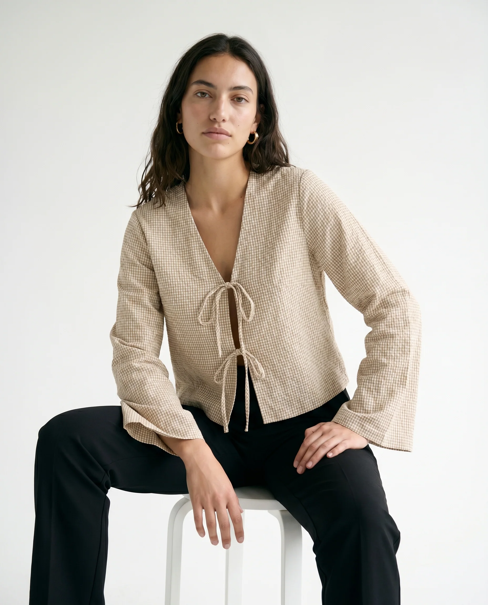 Jx zoe Seersucker Tie Shirt Cornstalk White