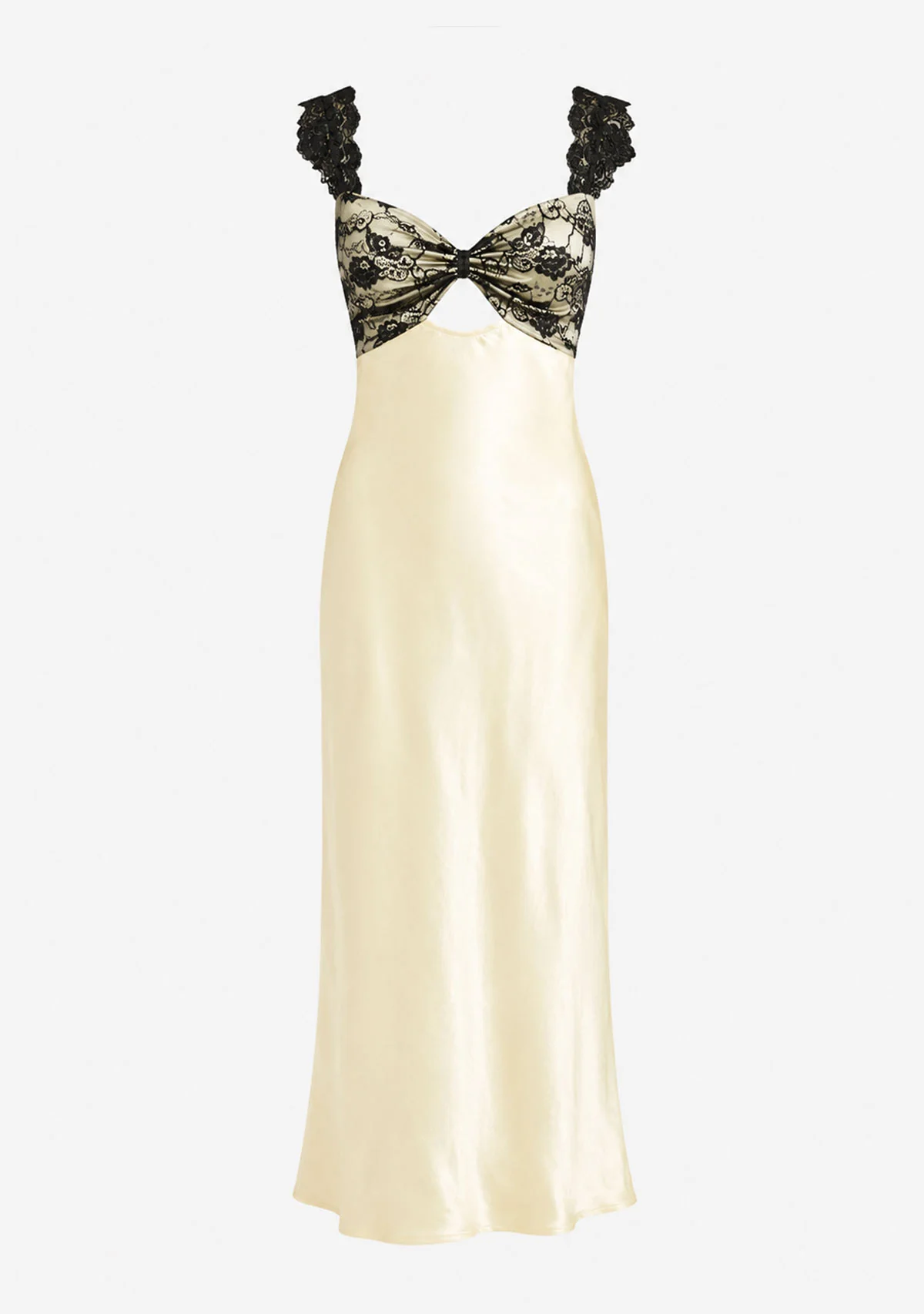 Lace Trim Front Cutout Maxi Dress Lemon