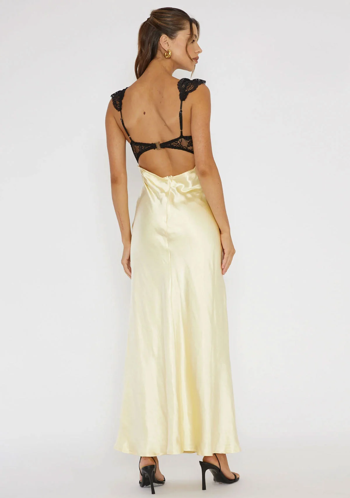 Lace Trim Front Cutout Maxi Dress Lemon - Image 4