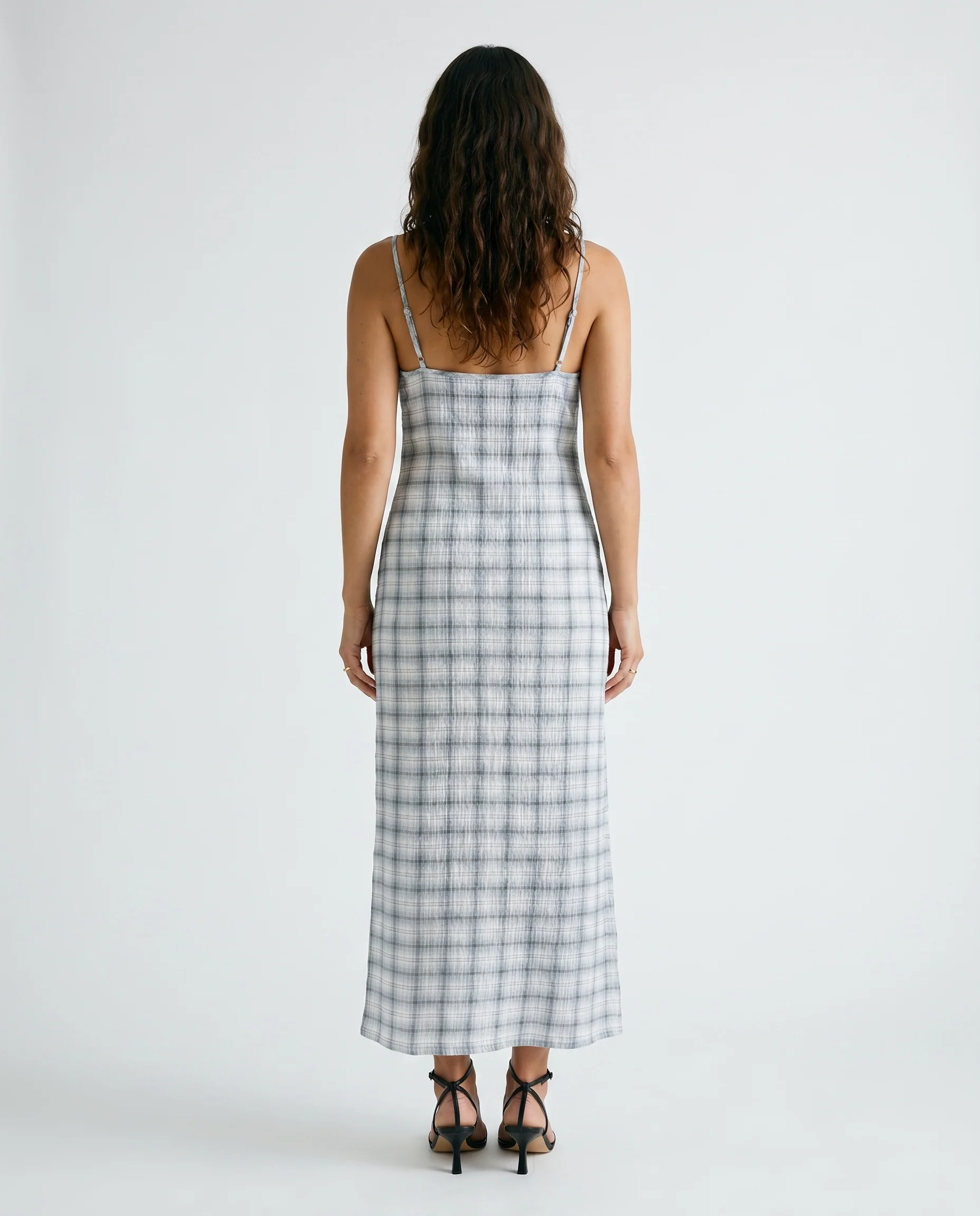 Lagoon - Hemp Seersucker Maxi Dress Overcast Check - Image 3
