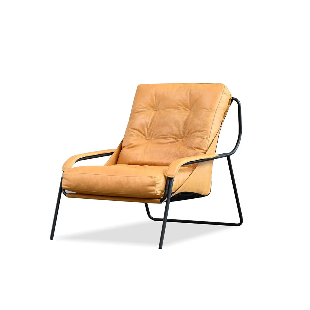BREUER Lounge Chair Antique Rum Leather Charcoal Iron Powder Coated Legs
