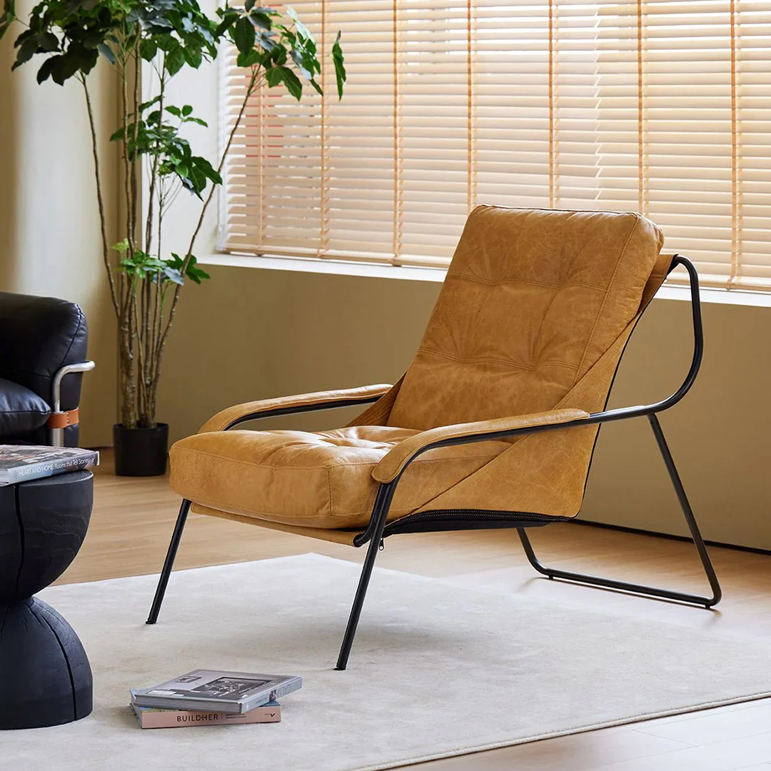 BREUER Lounge Chair Antique Rum Leather Charcoal Iron Powder Coated Legs - Image 2