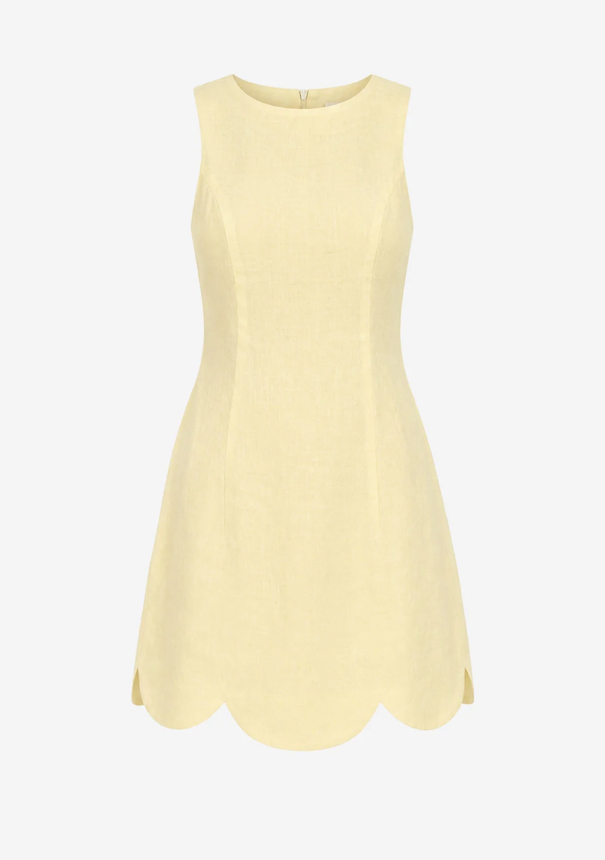 Linen Scallop Hem Mini Dress Butter Yellow