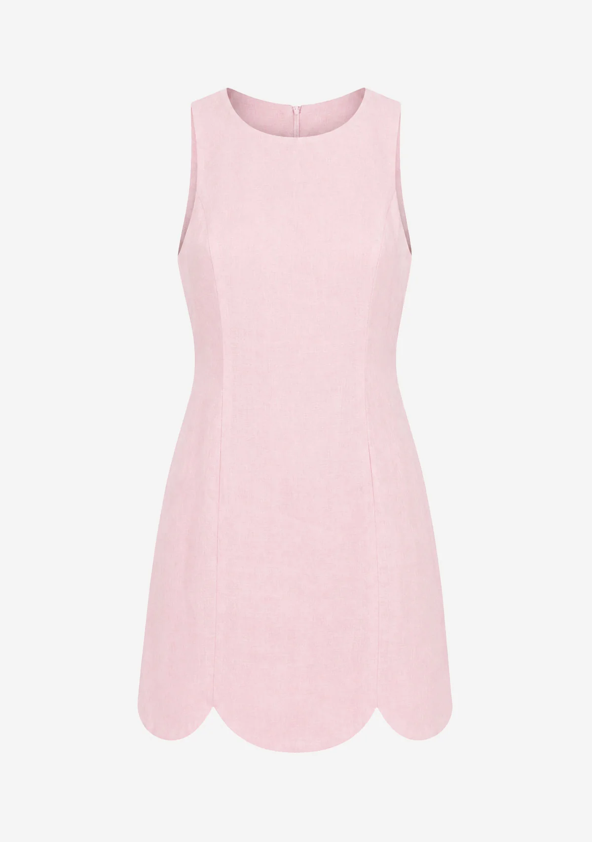 Linen Scallop Hem Mini Dress Pink