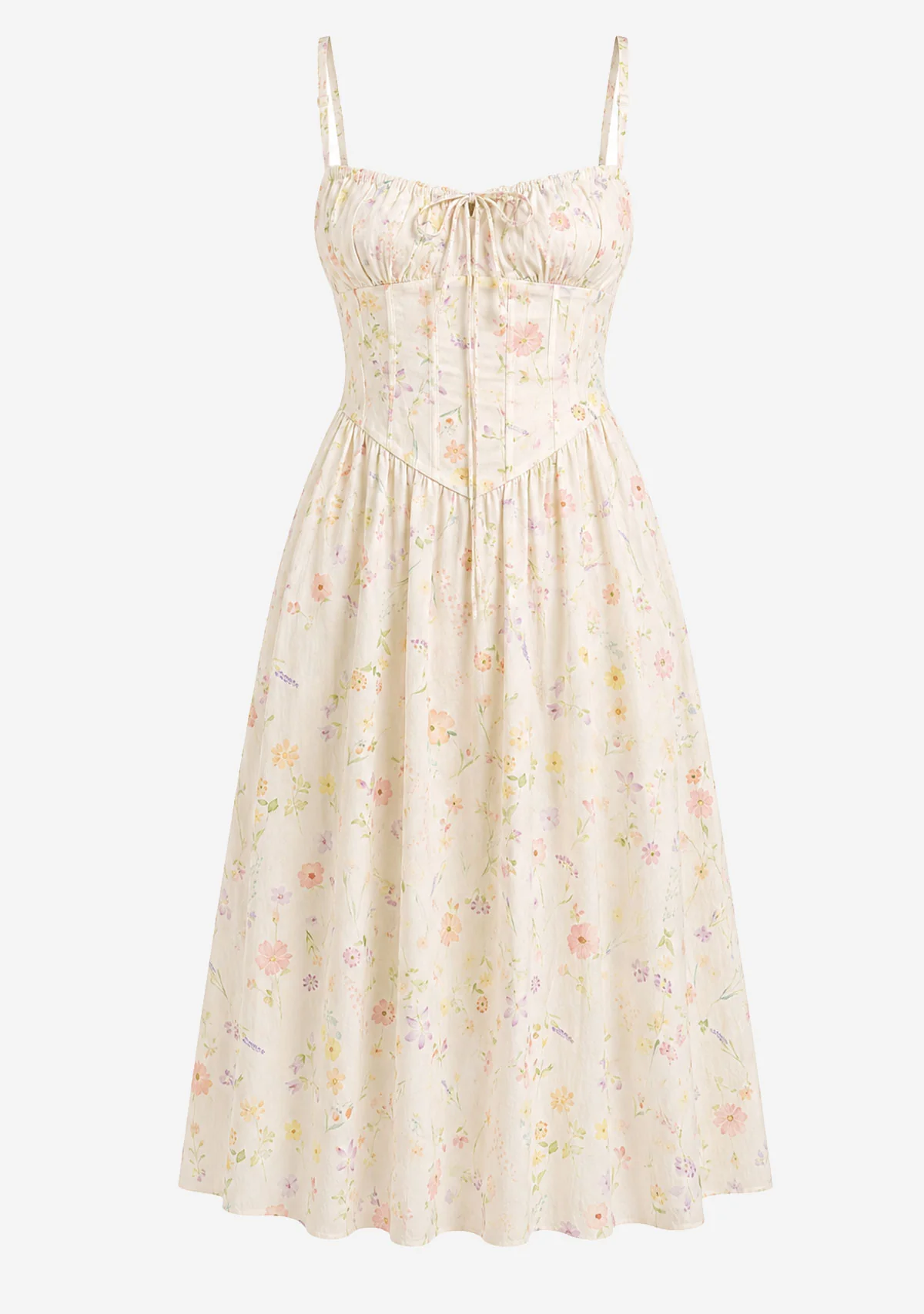 Magnolia Cotton Corset Boning Maxi Dress Cream Floral