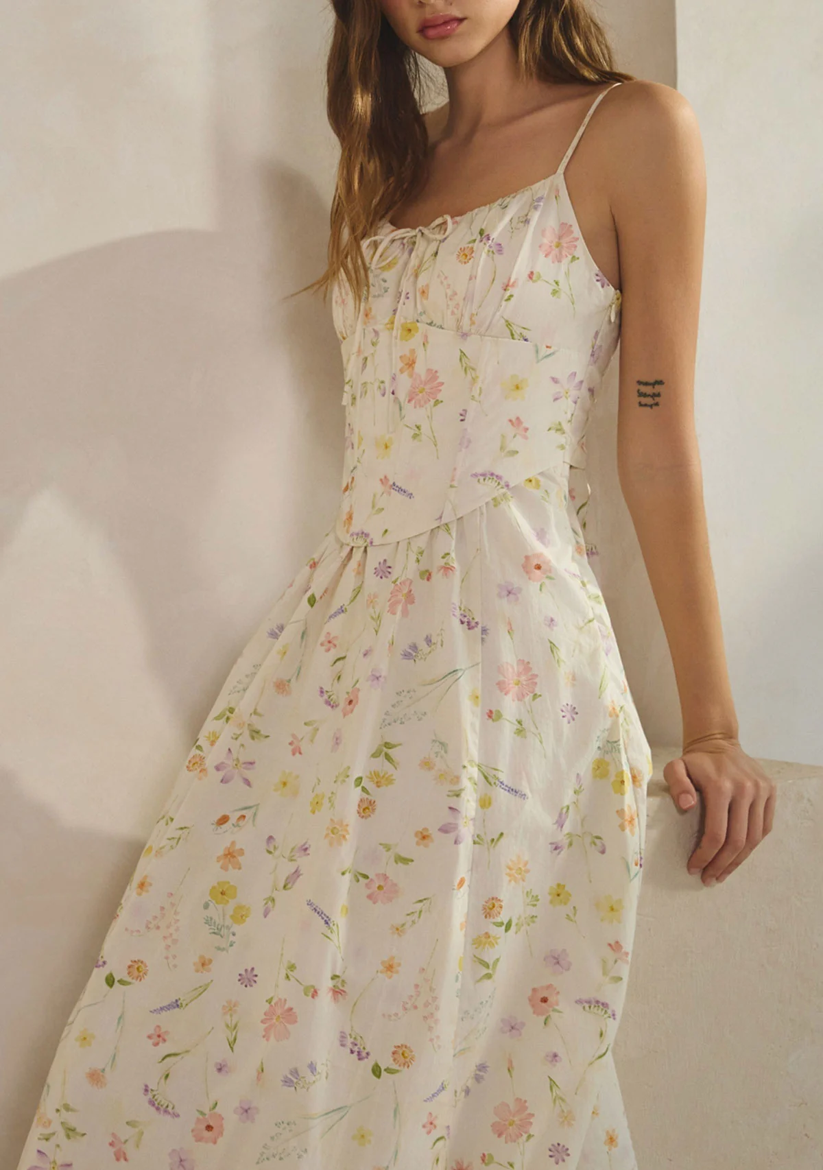 Magnolia Cotton Corset Boning Maxi Dress Cream Floral - Image 3