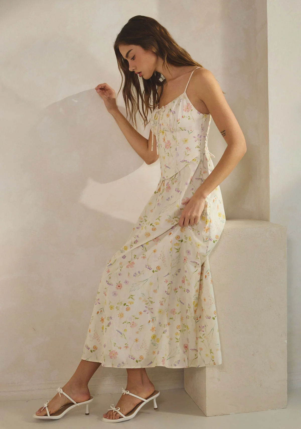 Magnolia Cotton Corset Boning Maxi Dress Cream Floral - Image 5