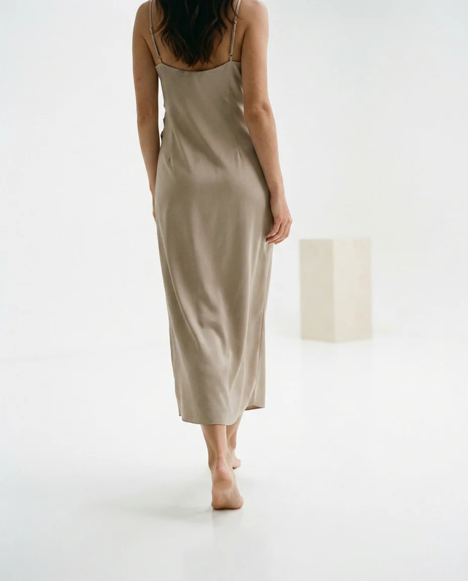 Mari Satin Slip Dress Laurel Green - Image 3