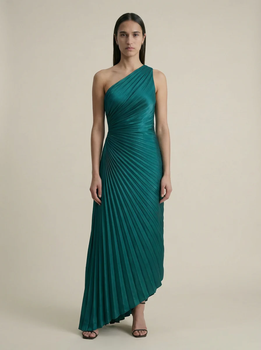 Olympia Asymmetrical Pleated Maxi Dress - Image 4