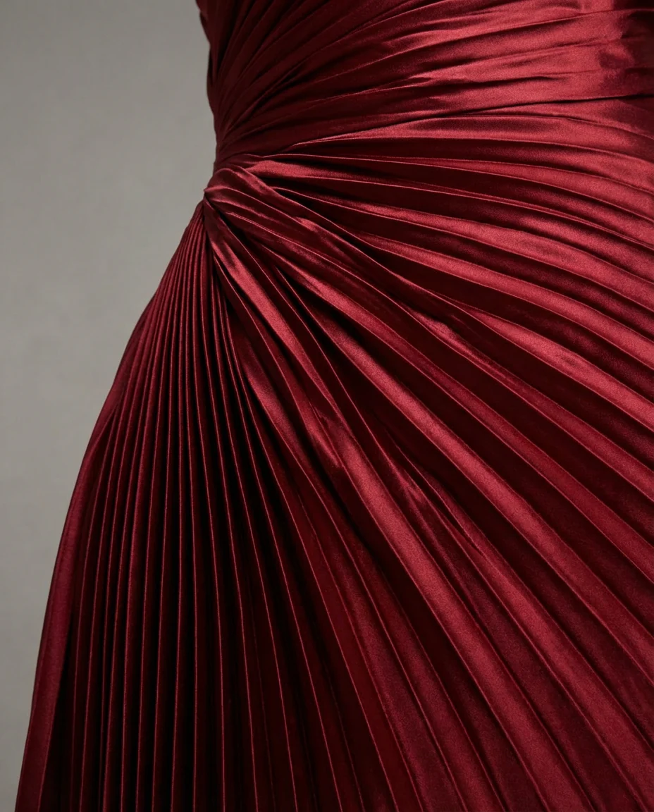 Olympia Asymmetrical Pleated Maxi Dress Merlot - Image 3