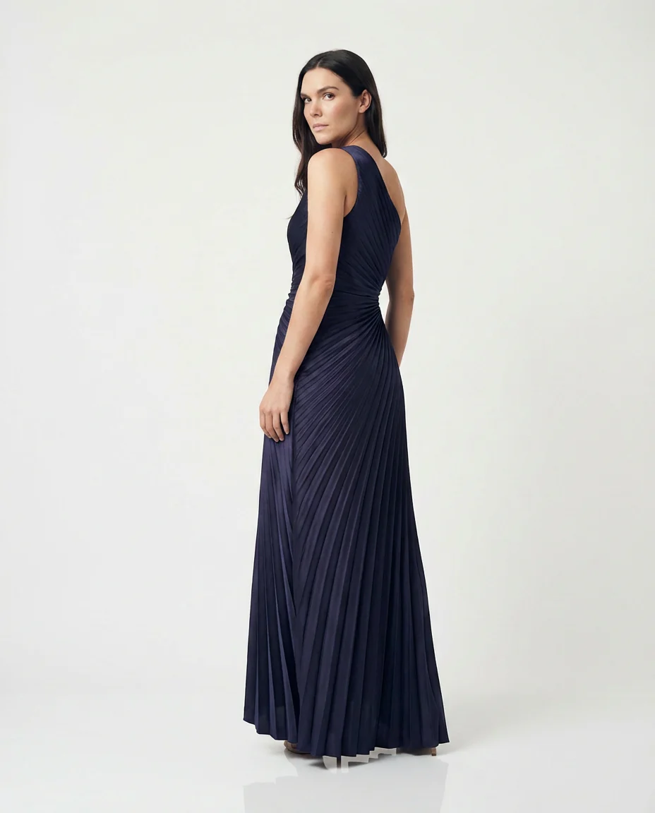 Olympia Asymmetrical Pleated Maxi Dress - Image 4