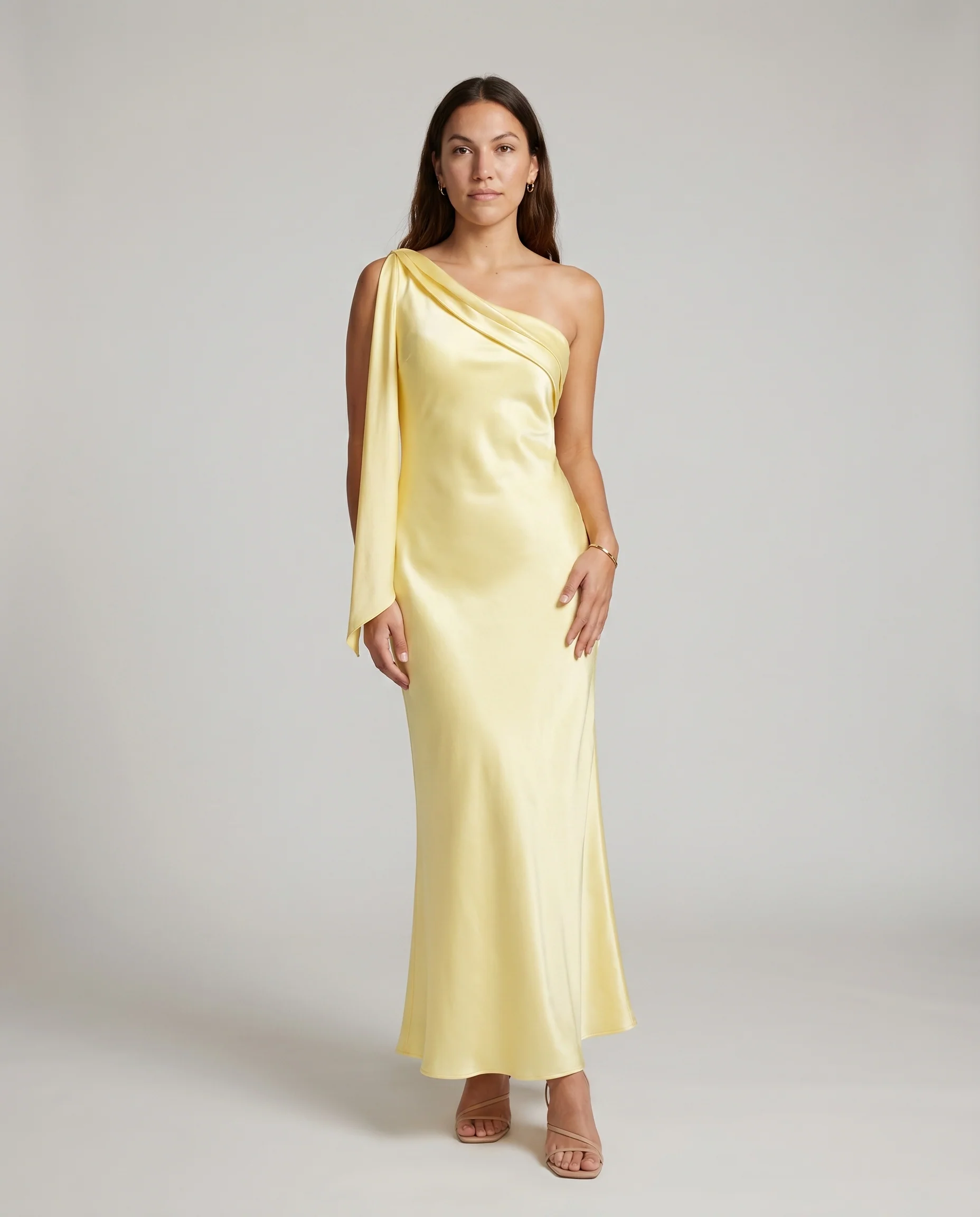 One Shoulder Satin Maxi Dress BUTTER