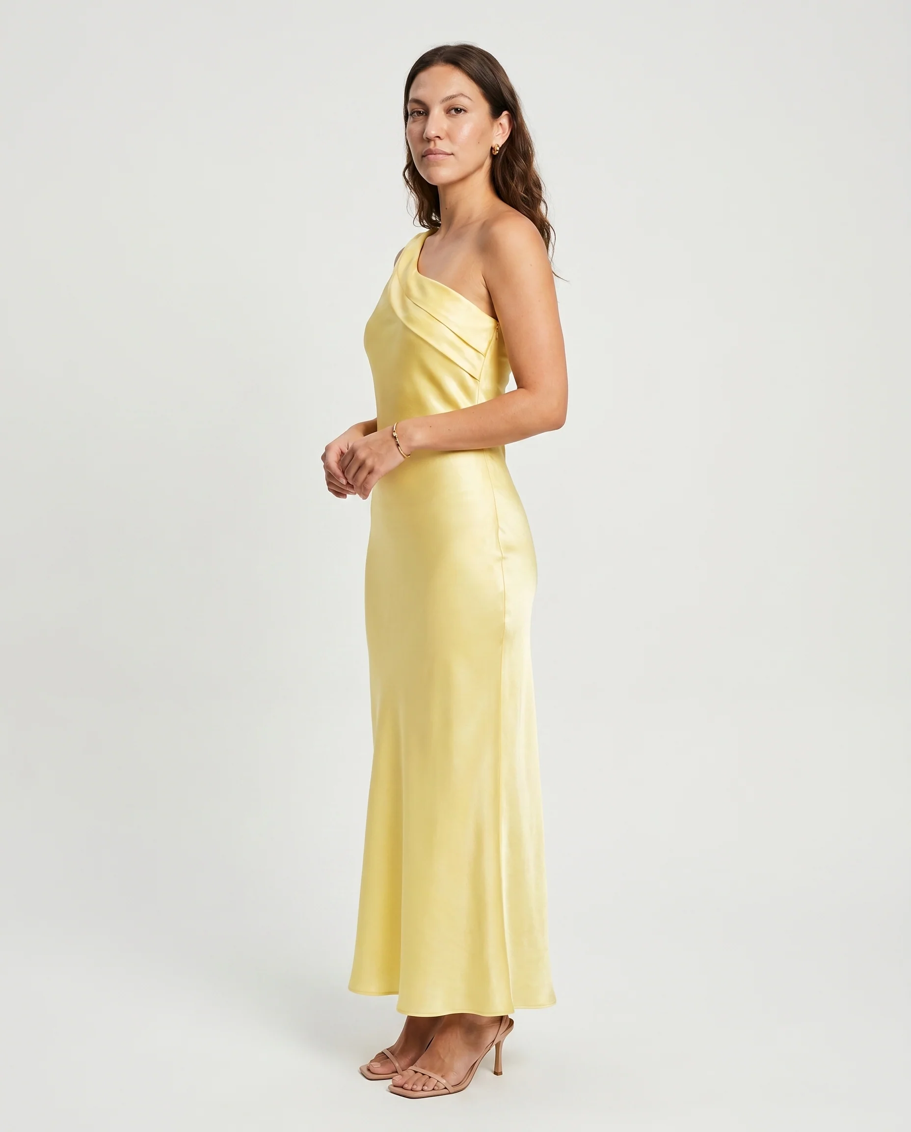One Shoulder Satin Maxi Dress BUTTER - Image 3
