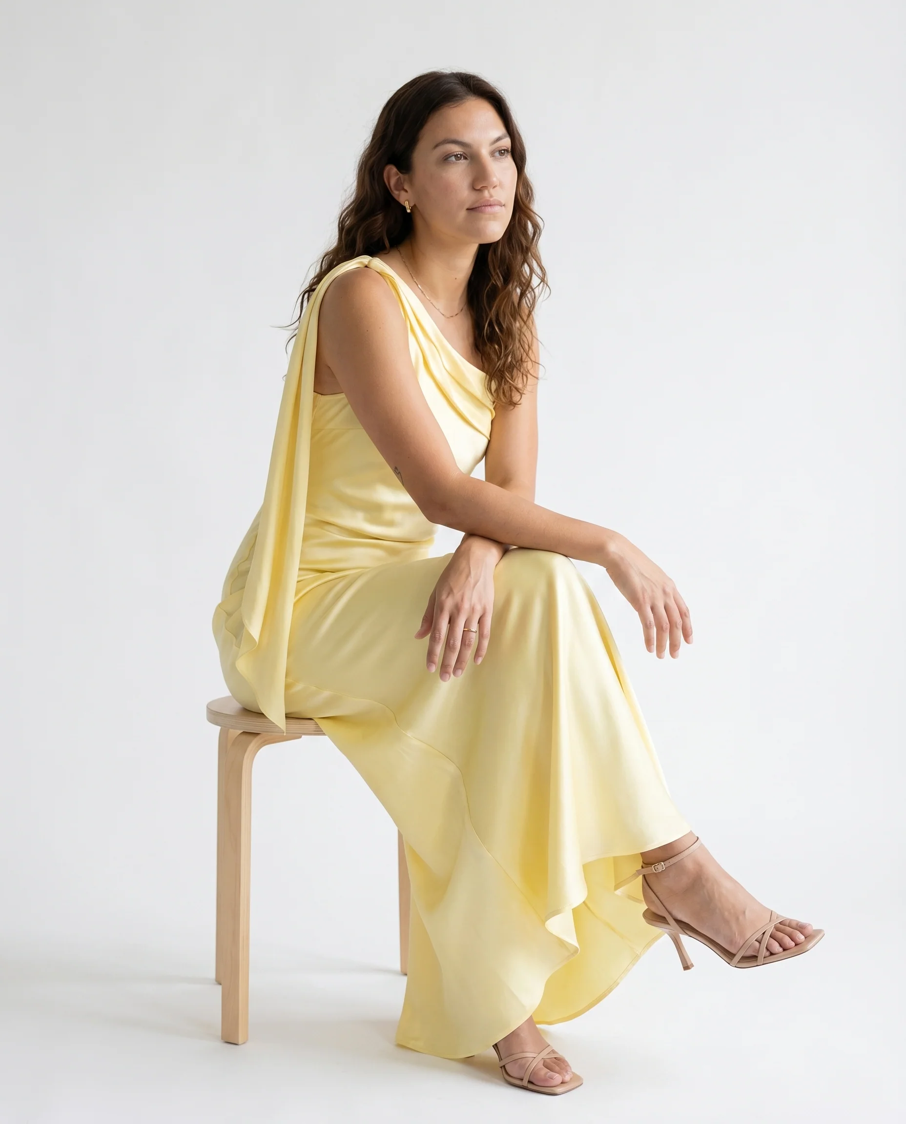 One Shoulder Satin Maxi Dress BUTTER - Image 5