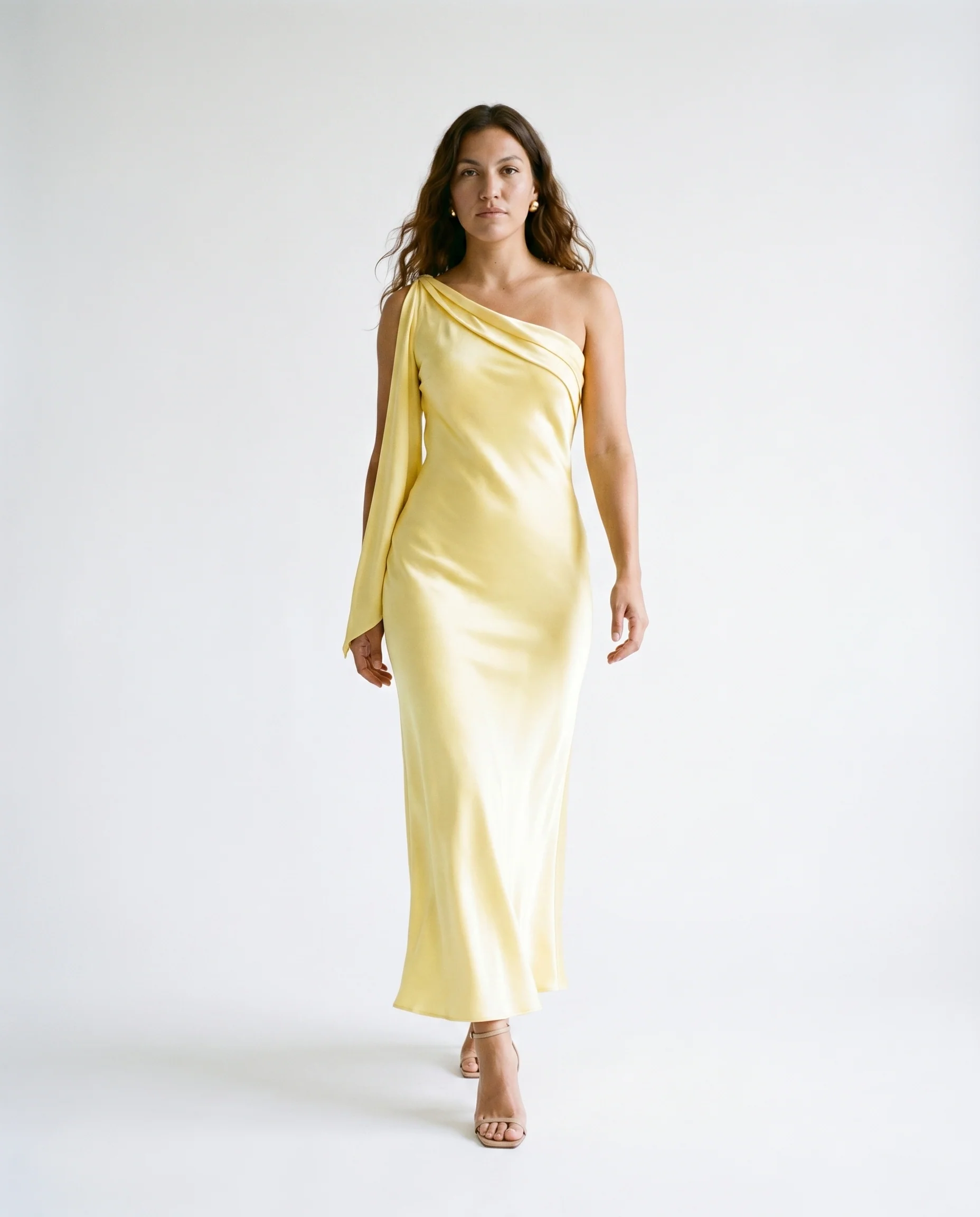 One Shoulder Satin Maxi Dress BUTTER - Image 6