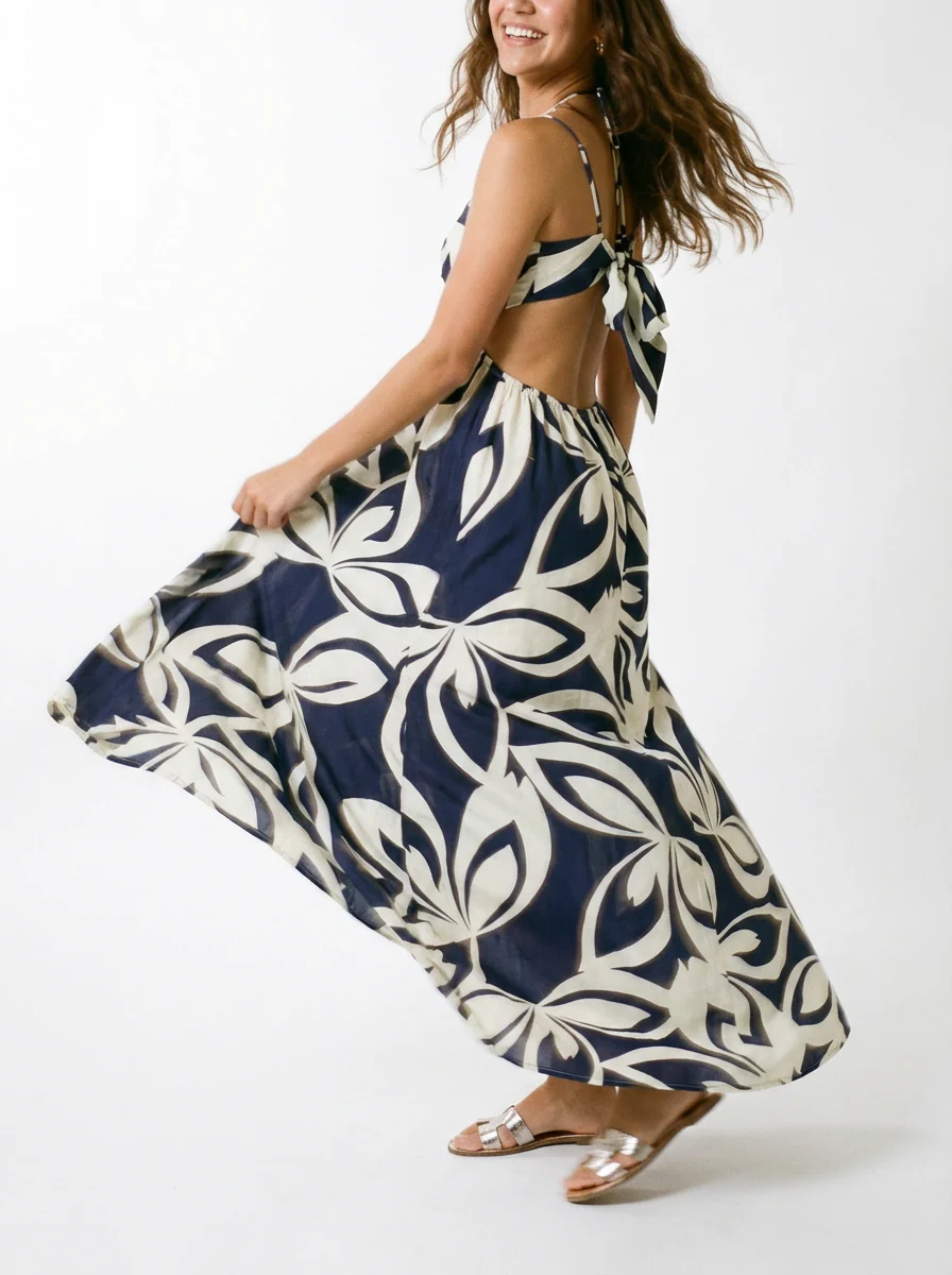 One Side Metal Triming Halter Dress - Image 3