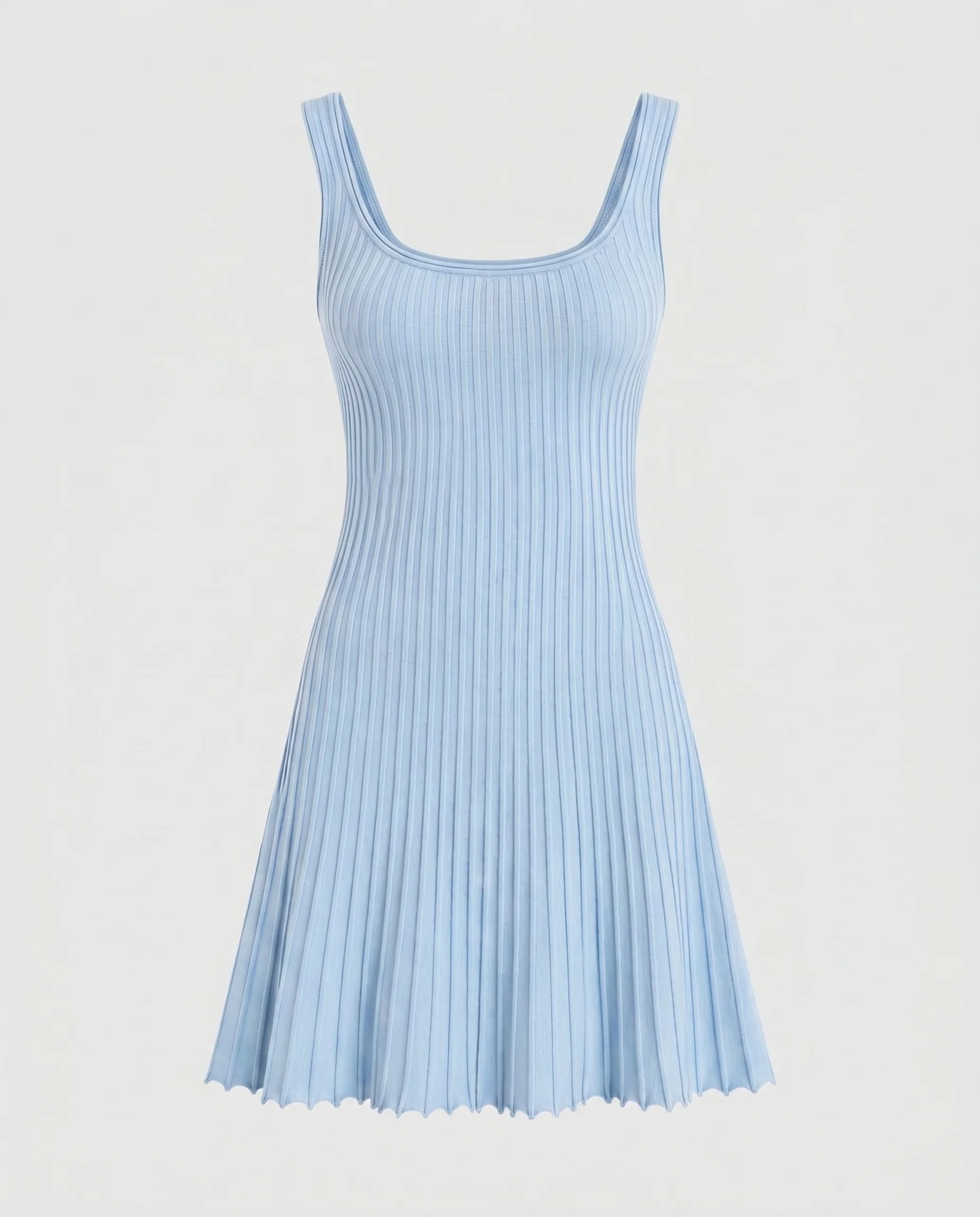 Pleated Knit Tank Mini Dress Baby Blue - Image 6
