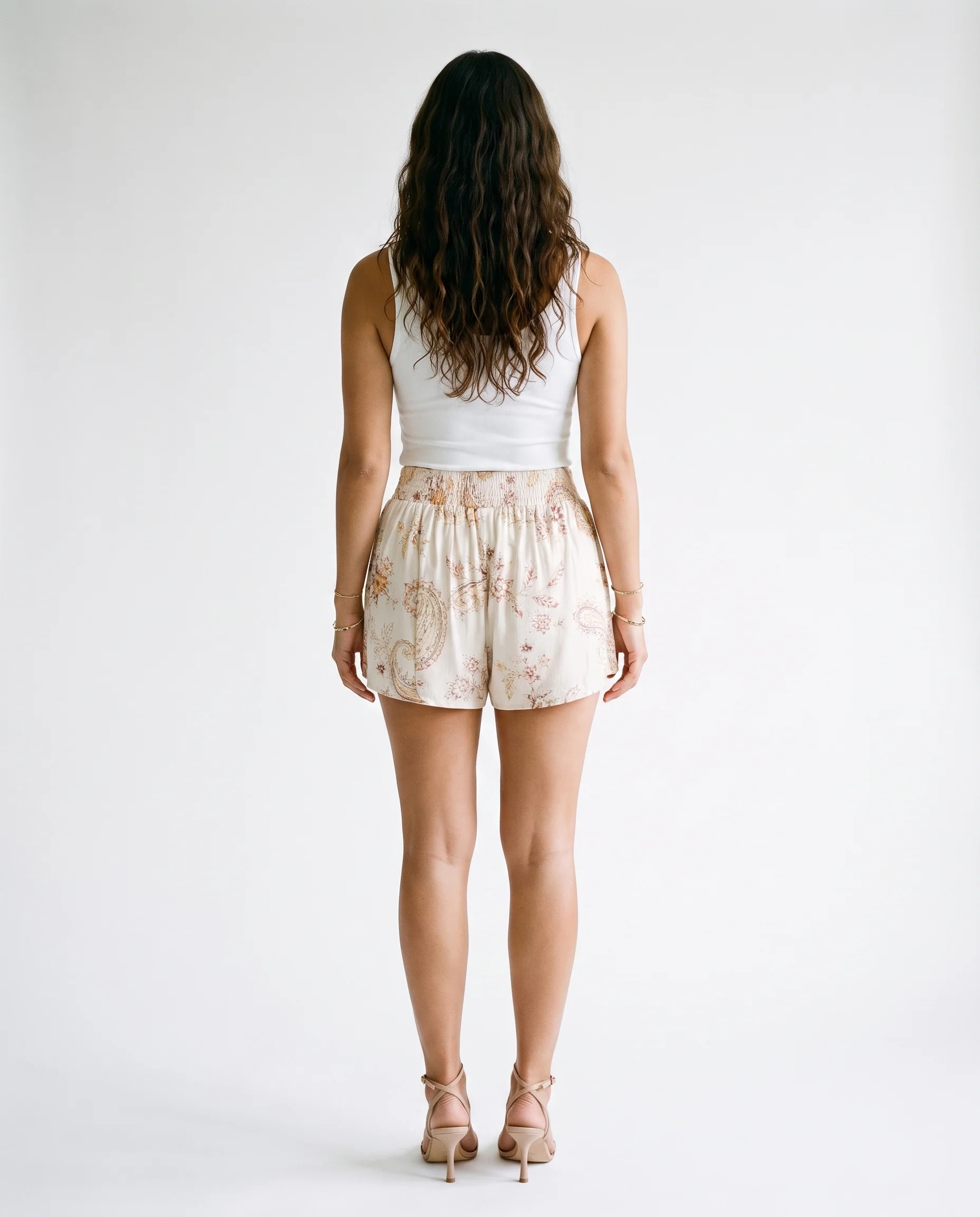 Pleated Print Detail Shorts Print - Image 2