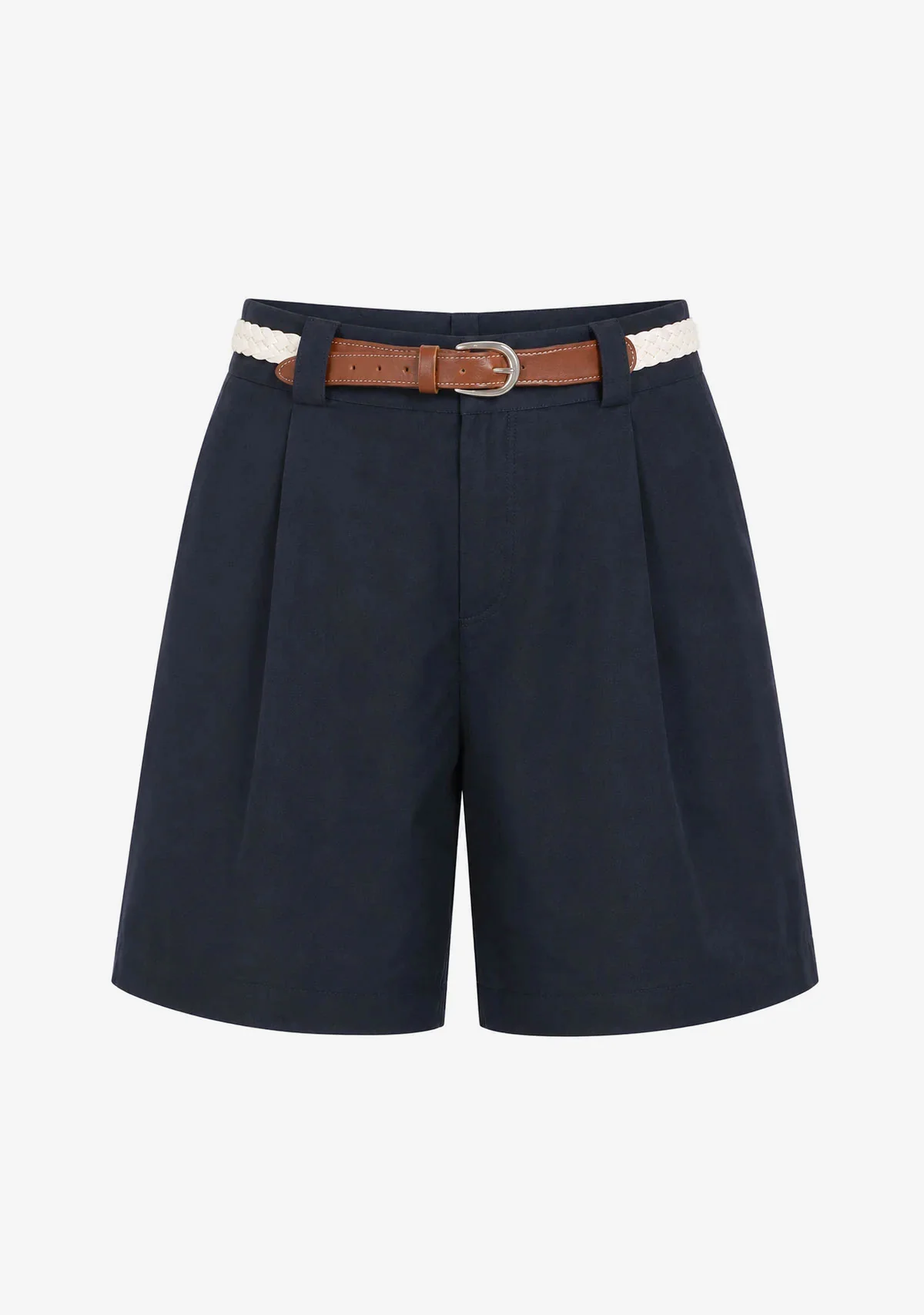 Pleated Soft Short Pants Navy