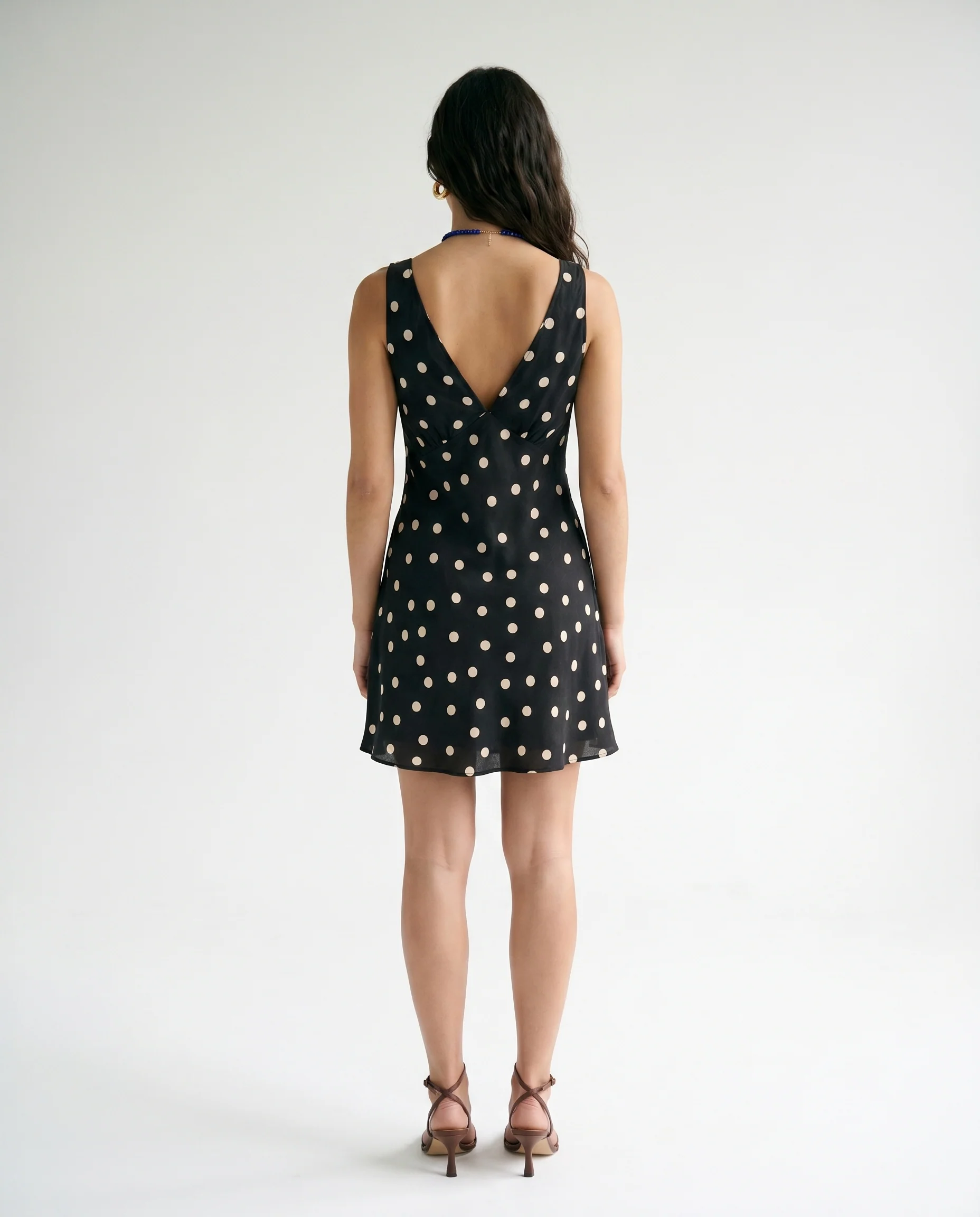 Polka Dot Mini Dress Black/Ivory - Image 3
