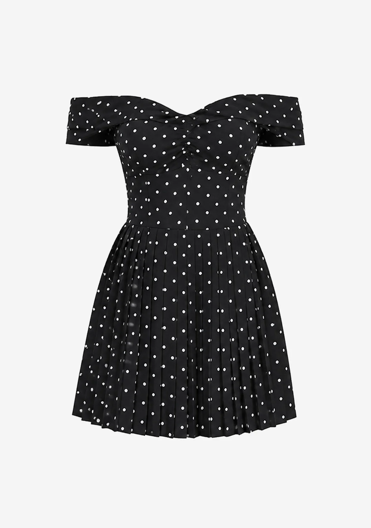Polka Dot Pleated Off Shoulder Mini Dress