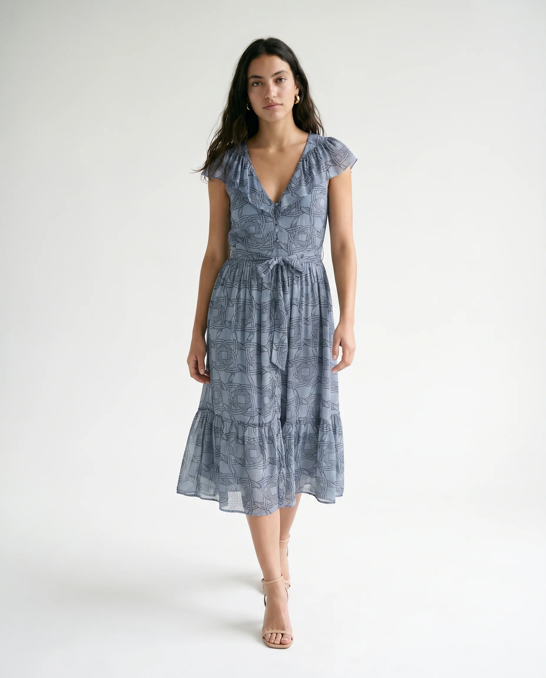 Printed Chiffon Midi Day Dress Horseshoe Infinity - Image 6