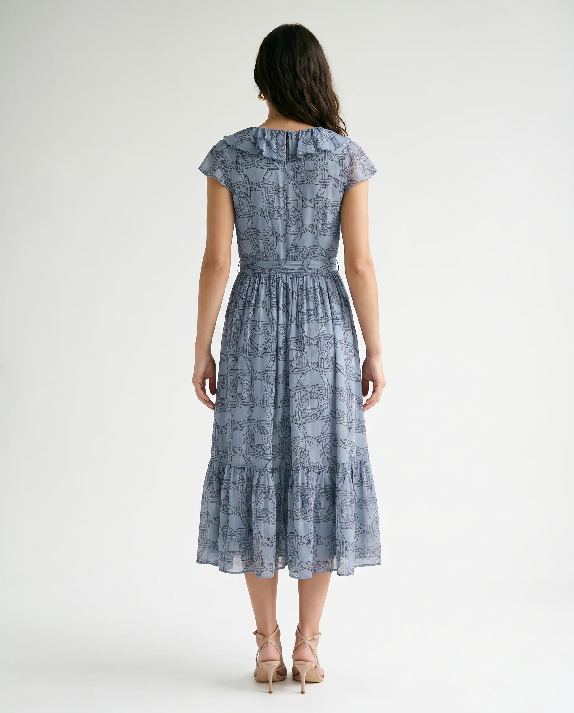 Printed Chiffon Midi Day Dress Horseshoe Infinity - Image 7