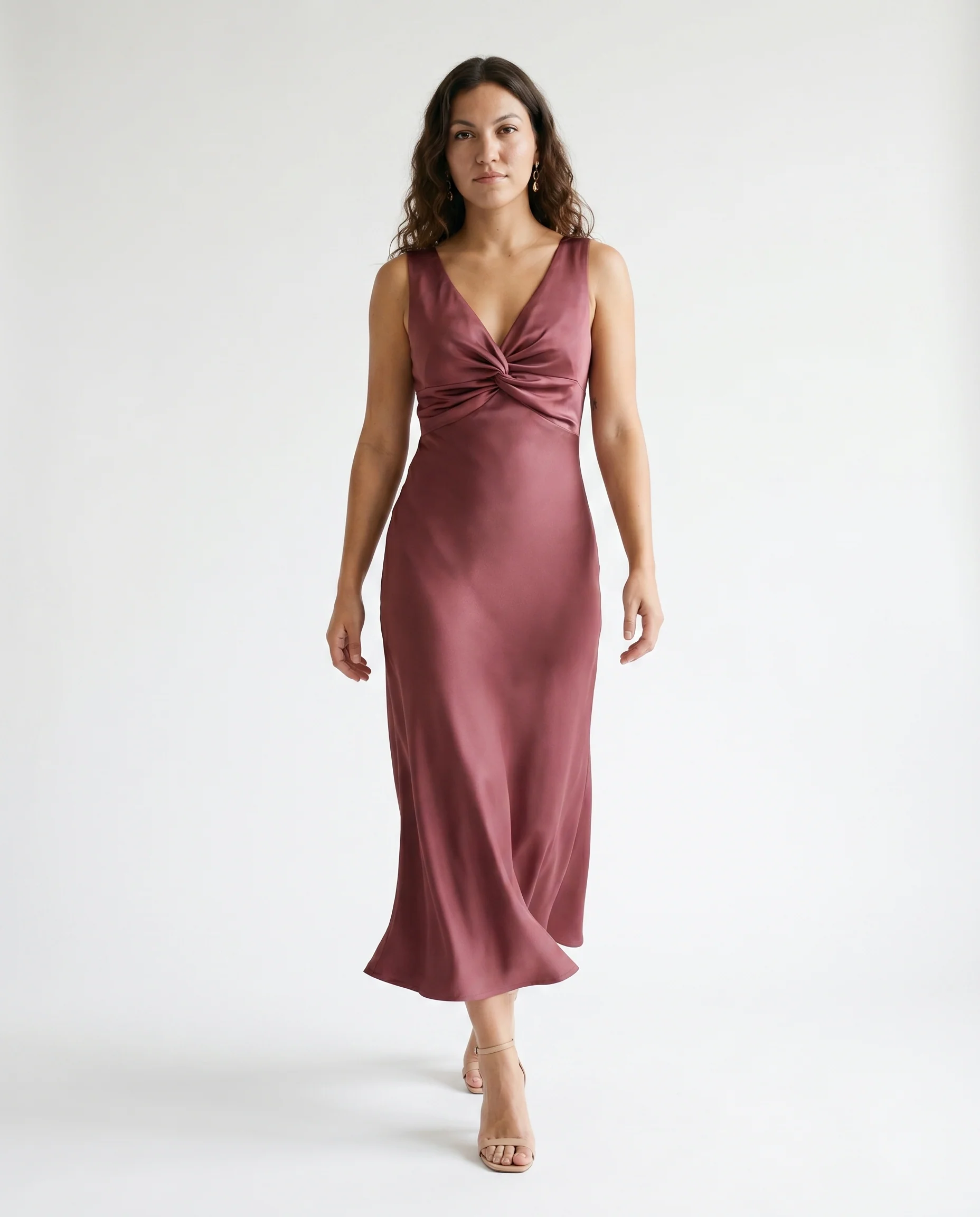 Ruched Bust Satin Maxi Dress Burgundy - Image 3