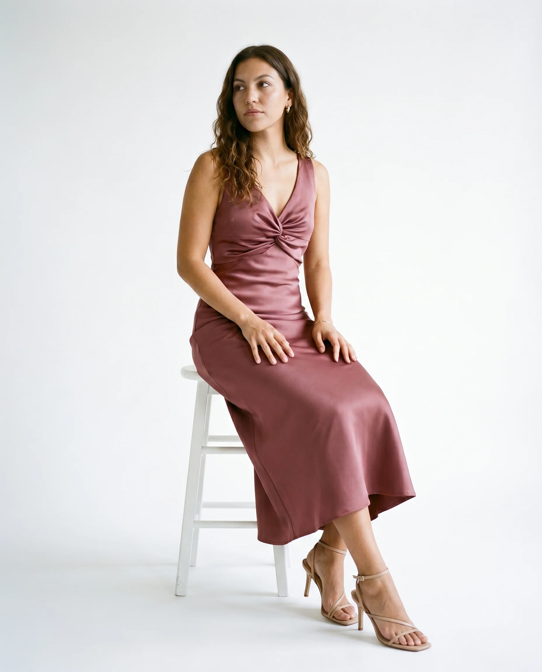 Ruched Bust Satin Maxi Dress Burgundy - Image 4