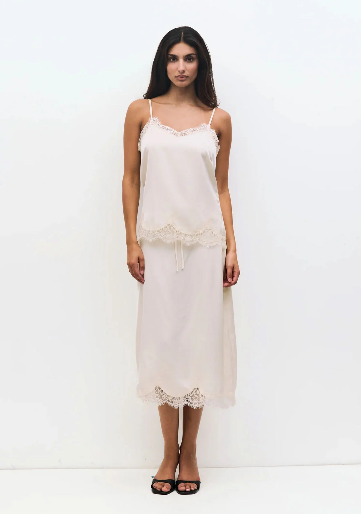 Satin Skirt With Lace Trim Cream - Image 4