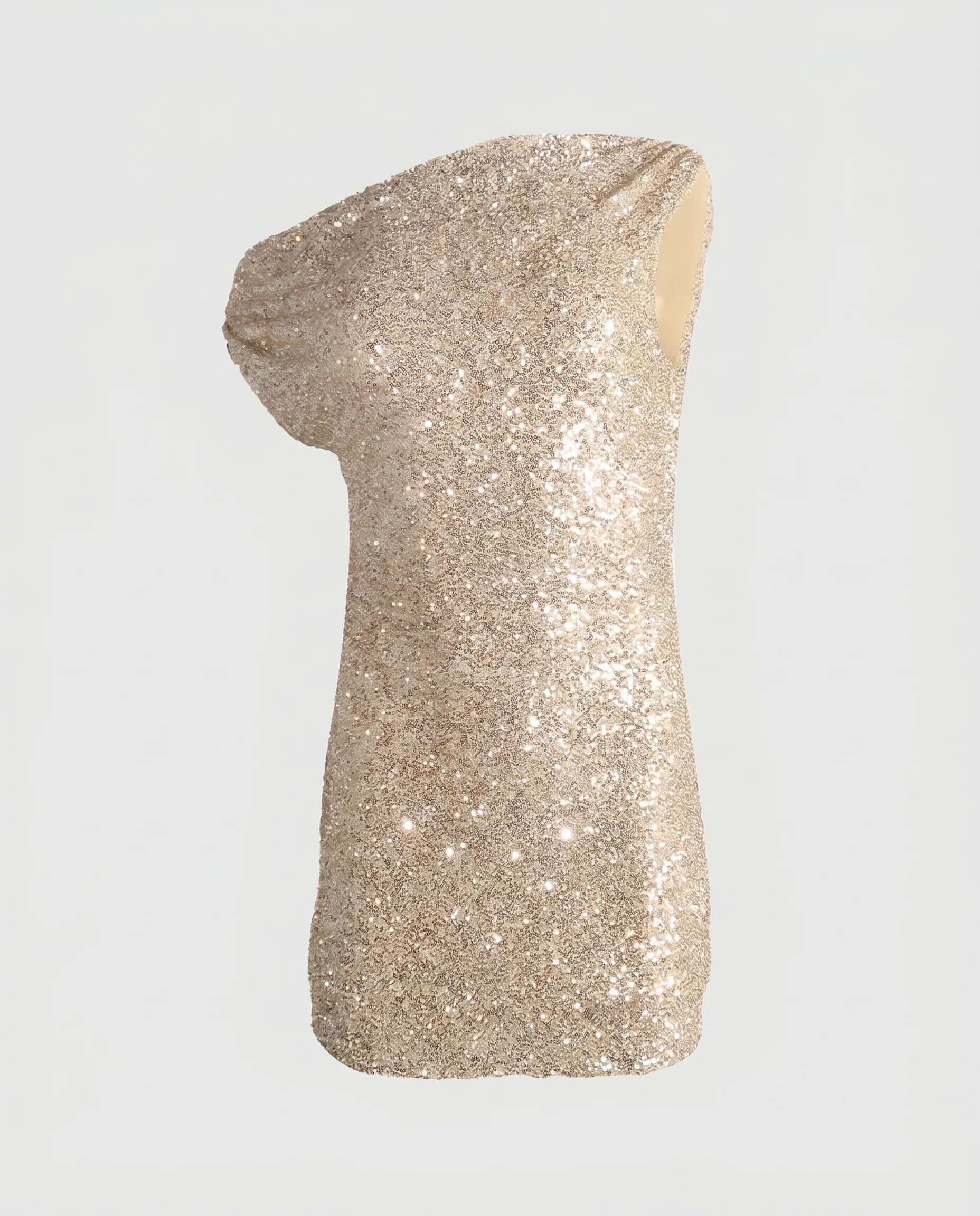 Sequin Asymmetric Shoulder Mini Dress Champagne - Image 5
