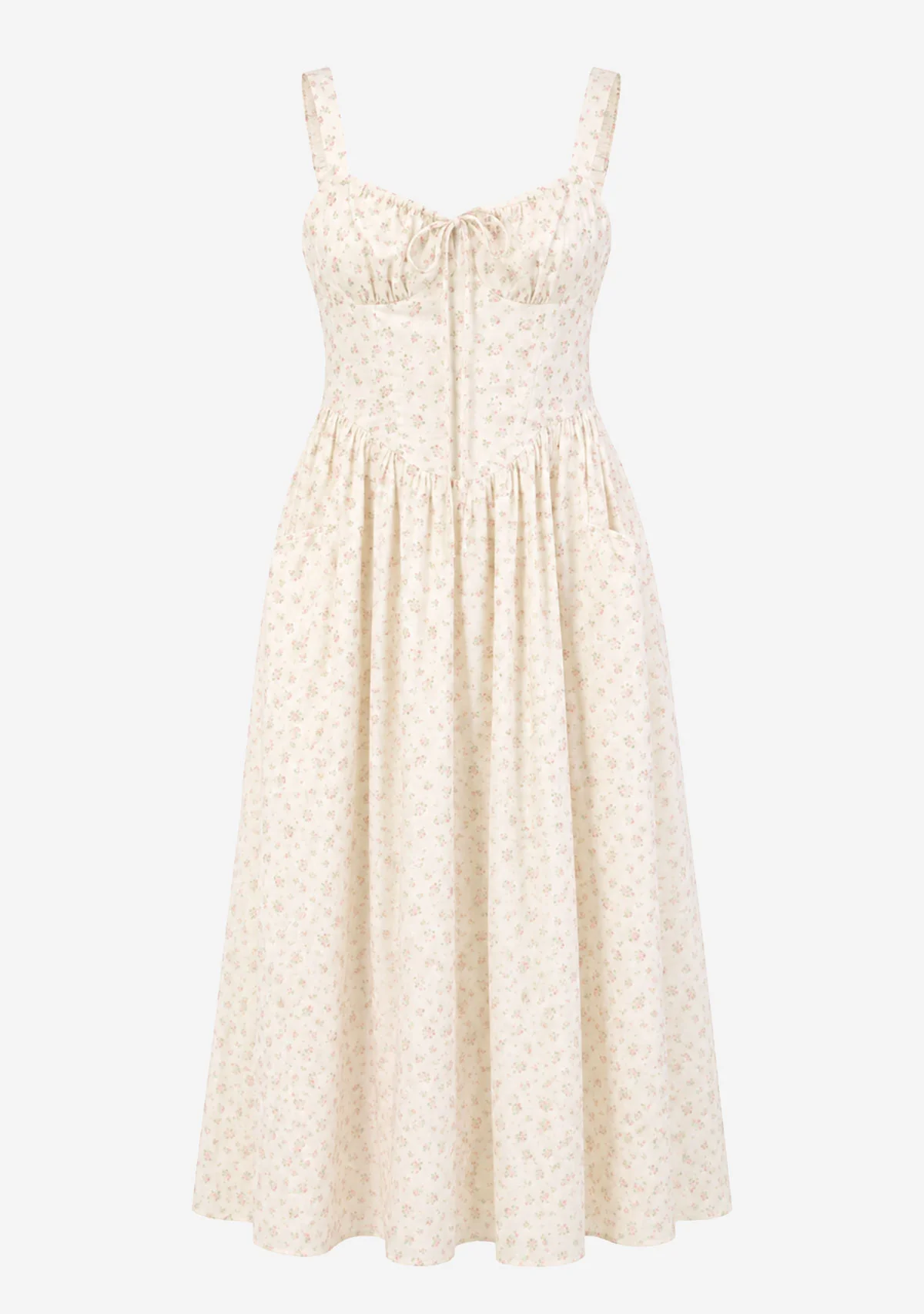 Serenity Floral Wired Front Ribbon Maxi Dress Cream Multi