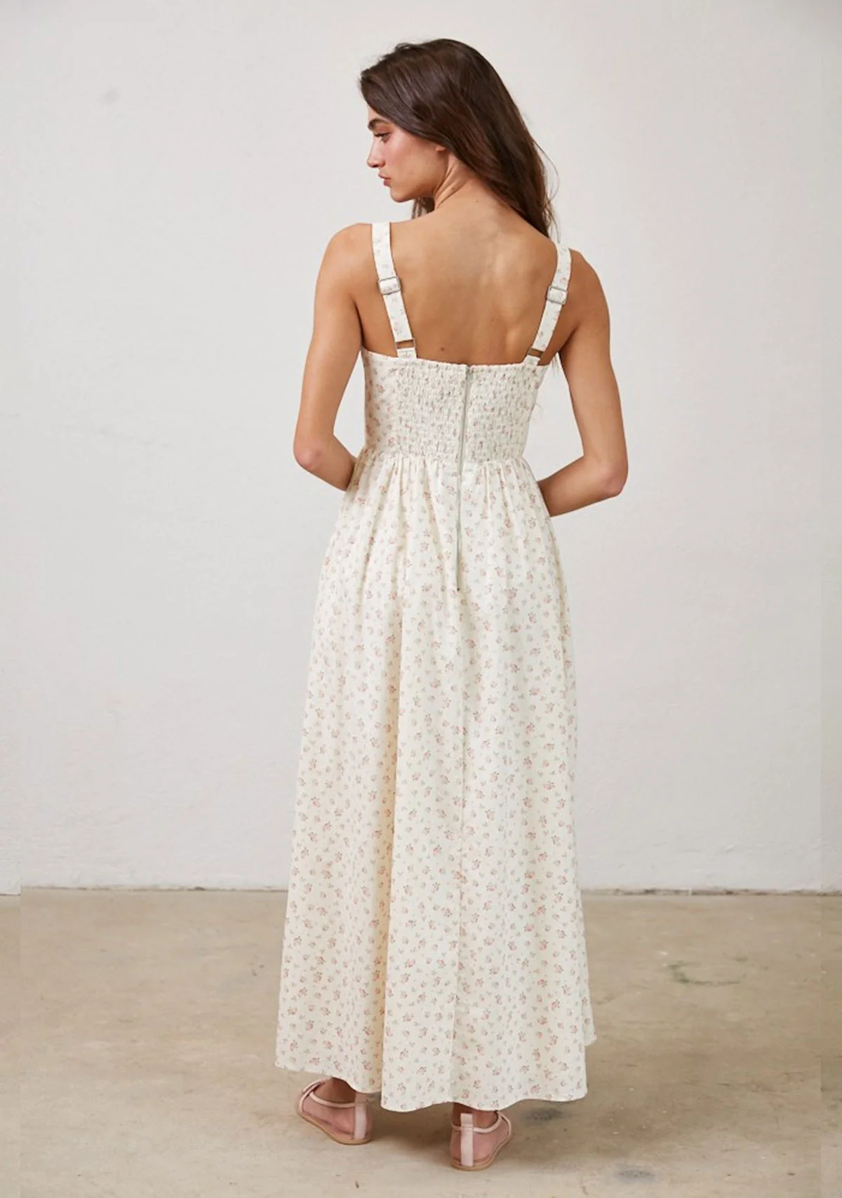 Serenity Floral Wired Front Ribbon Maxi Dress Cream Multi - Image 4