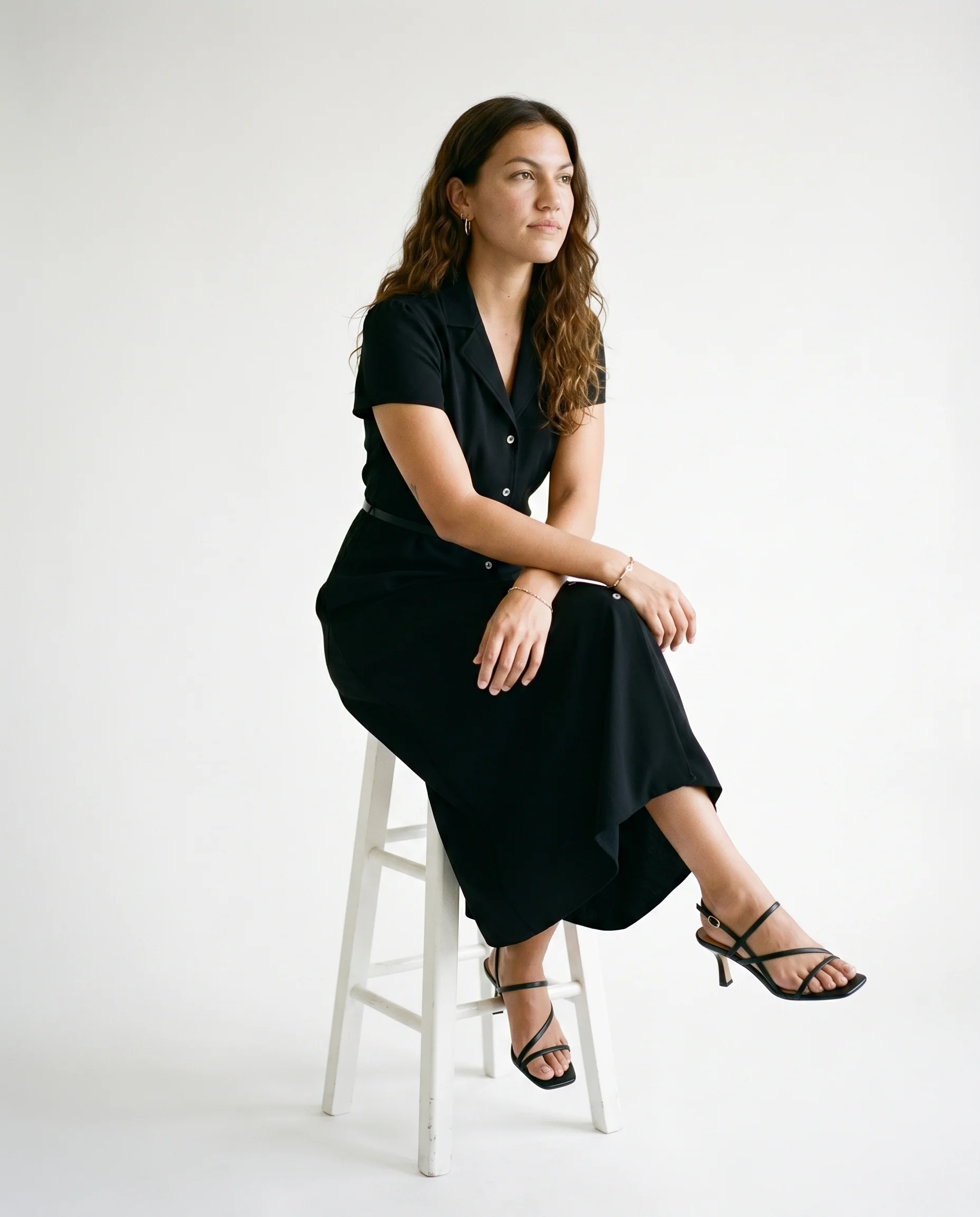Short Sleeve Button Front Belted Dress Black - Image 2