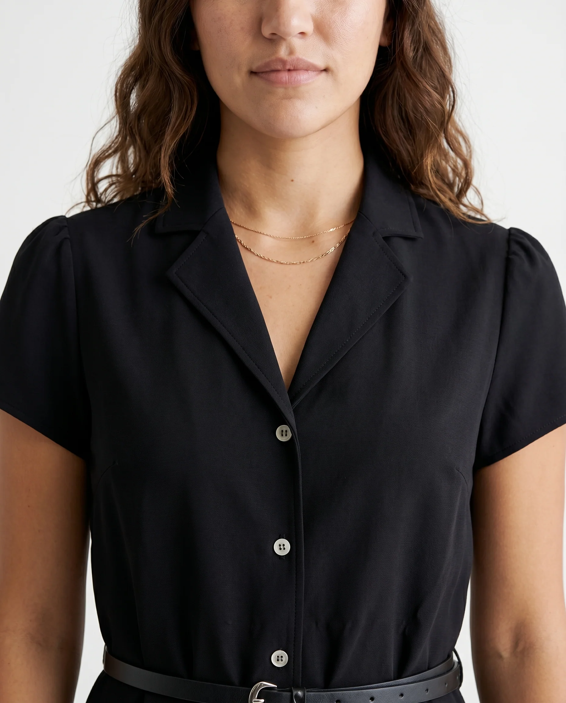 Short Sleeve Button Front Belted Dress Black - Image 6