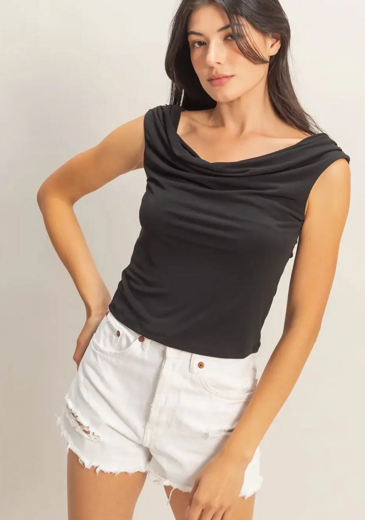 Sleeveless Boat Neck Blouse Black - Image 2