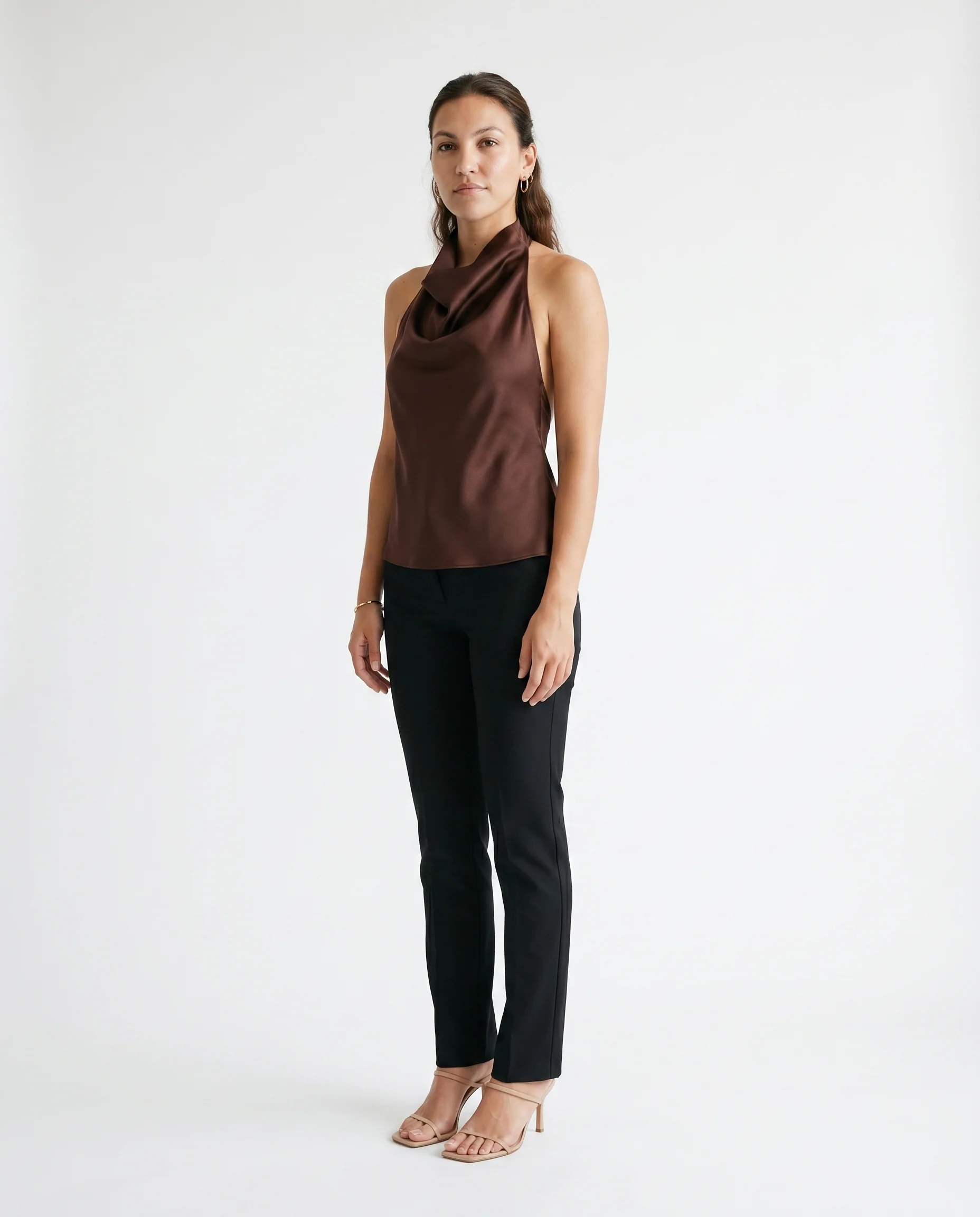 Sleeveless Cowl Neck Top Coffee