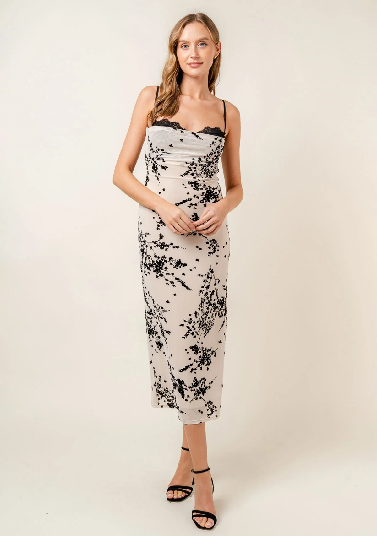 Spaghetti Bra Cup Mesh Velvet Burn Out Midi Dress - Image 8