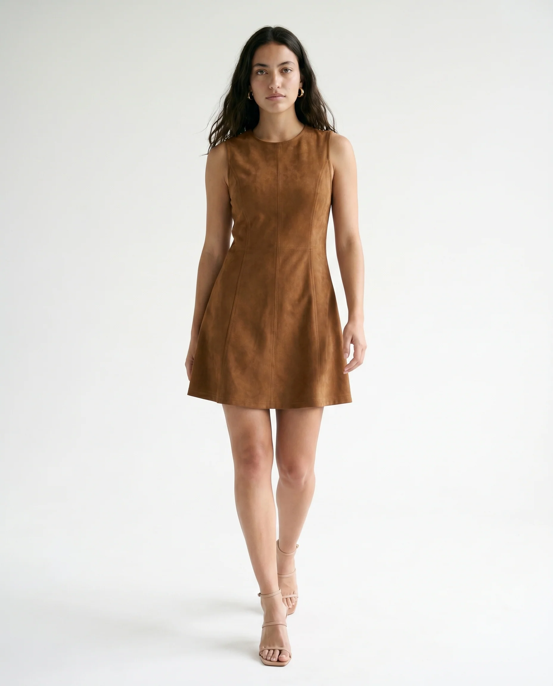Suede Denim Backless a Line Mini Dress - Image 4