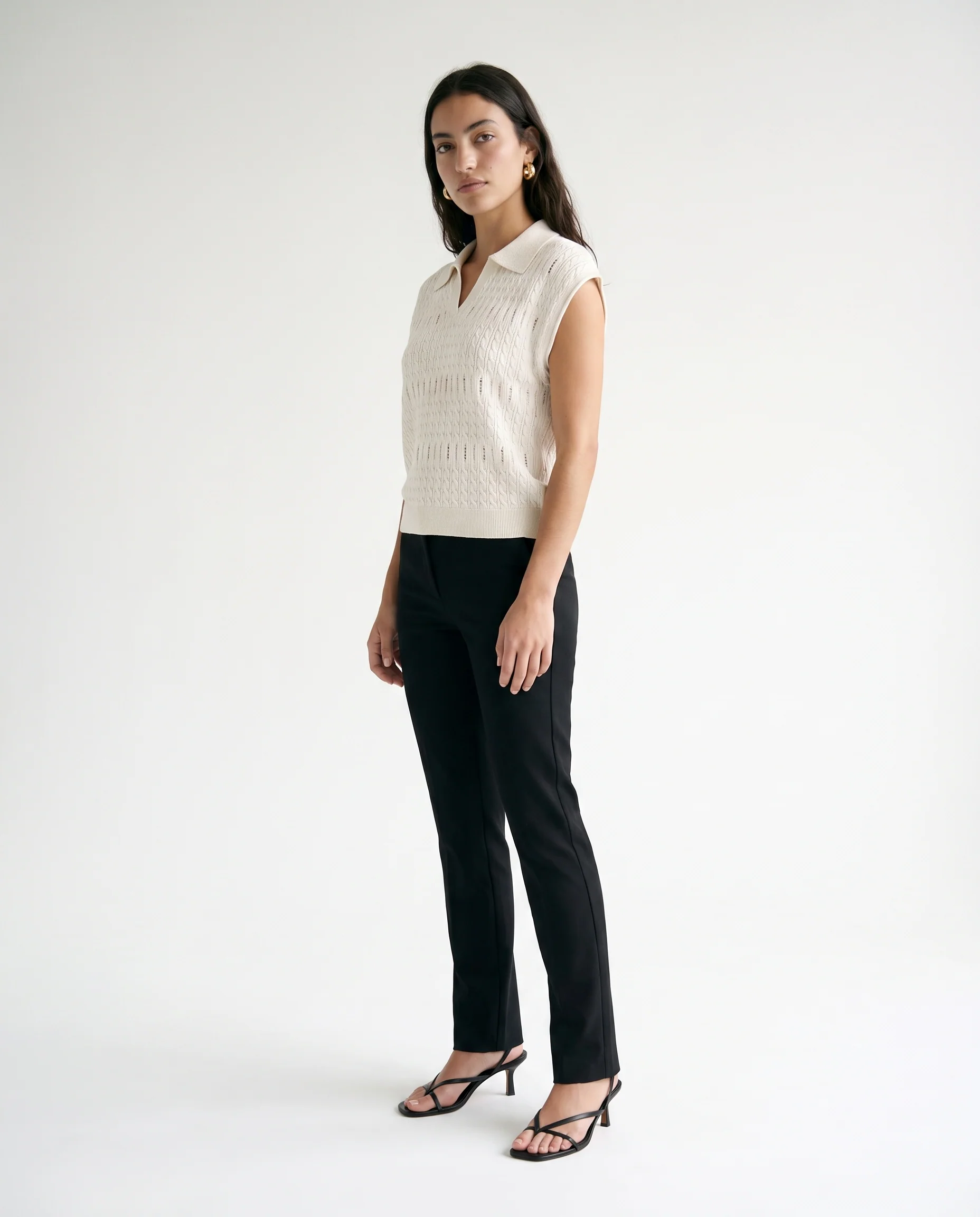 Textured Knit Sleeveless Top White - Image 2