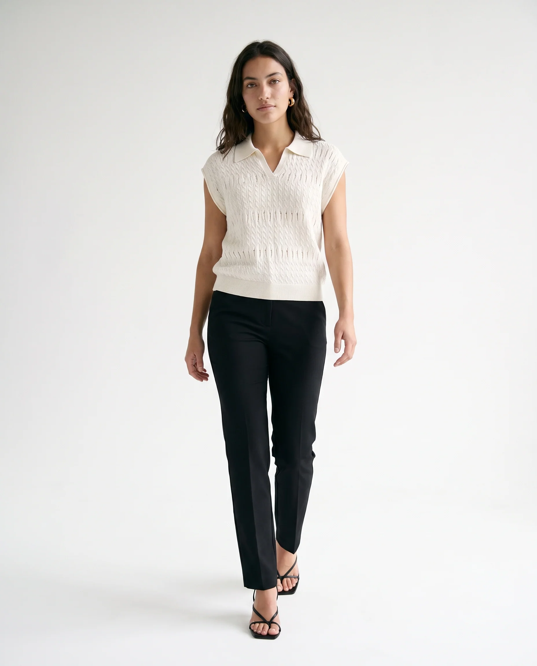 Textured Knit Sleeveless Top White - Image 3