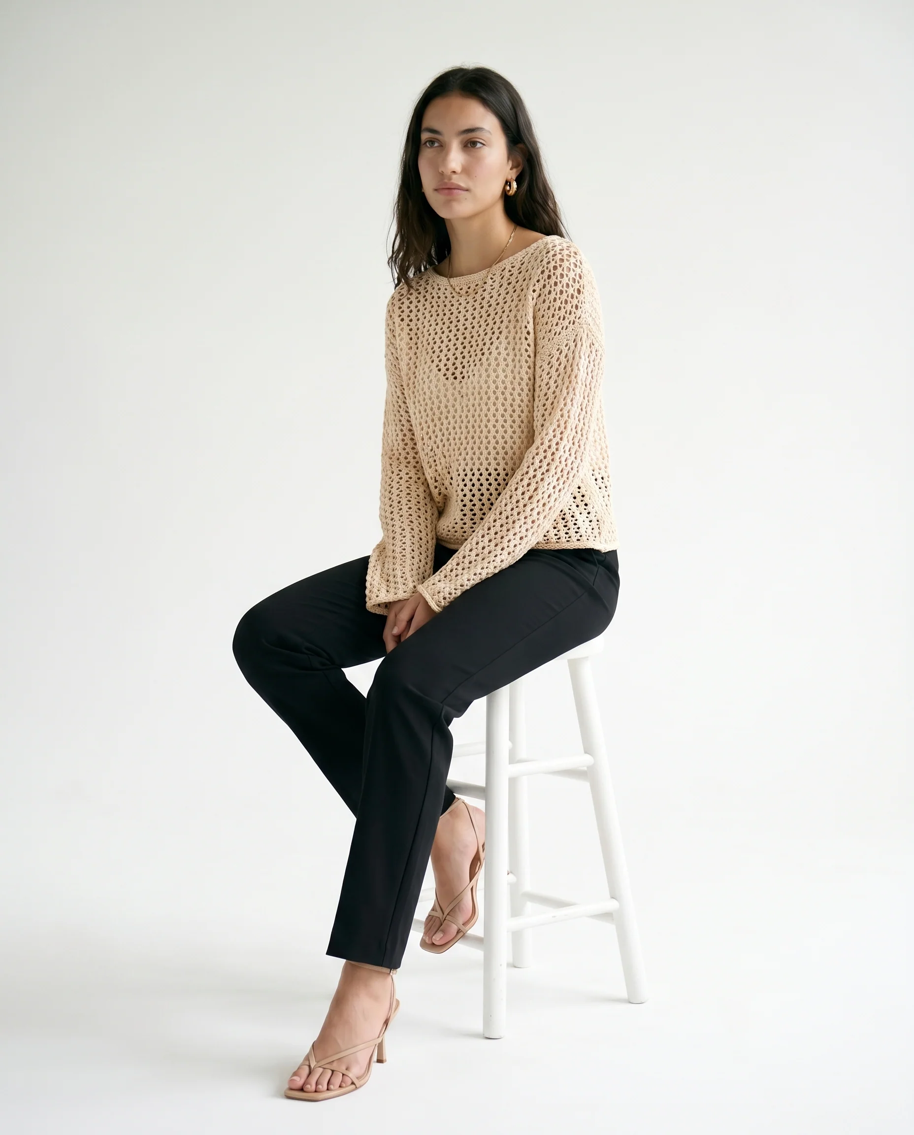 Textured Knit Sweater Beige - Image 3