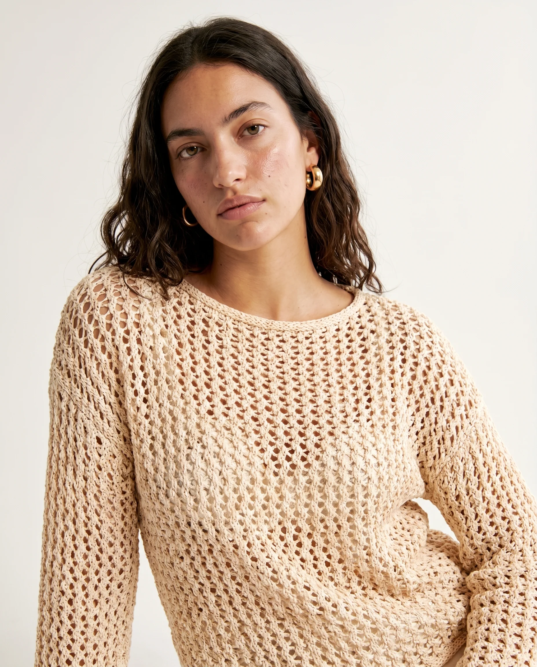 Textured Knit Sweater Beige - Image 6
