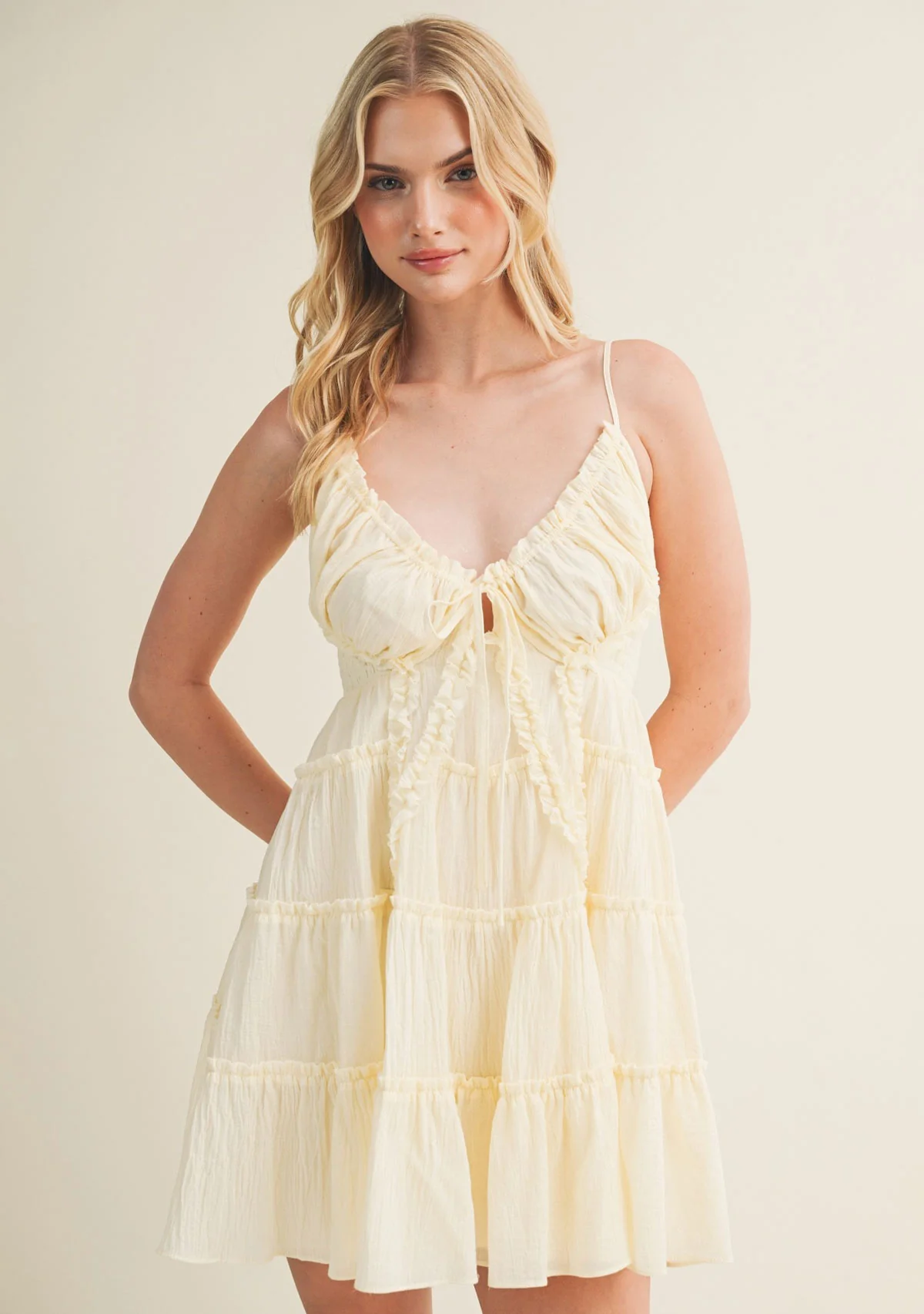 Tiered Cami Mini Dress Butter Mustard - Image 2