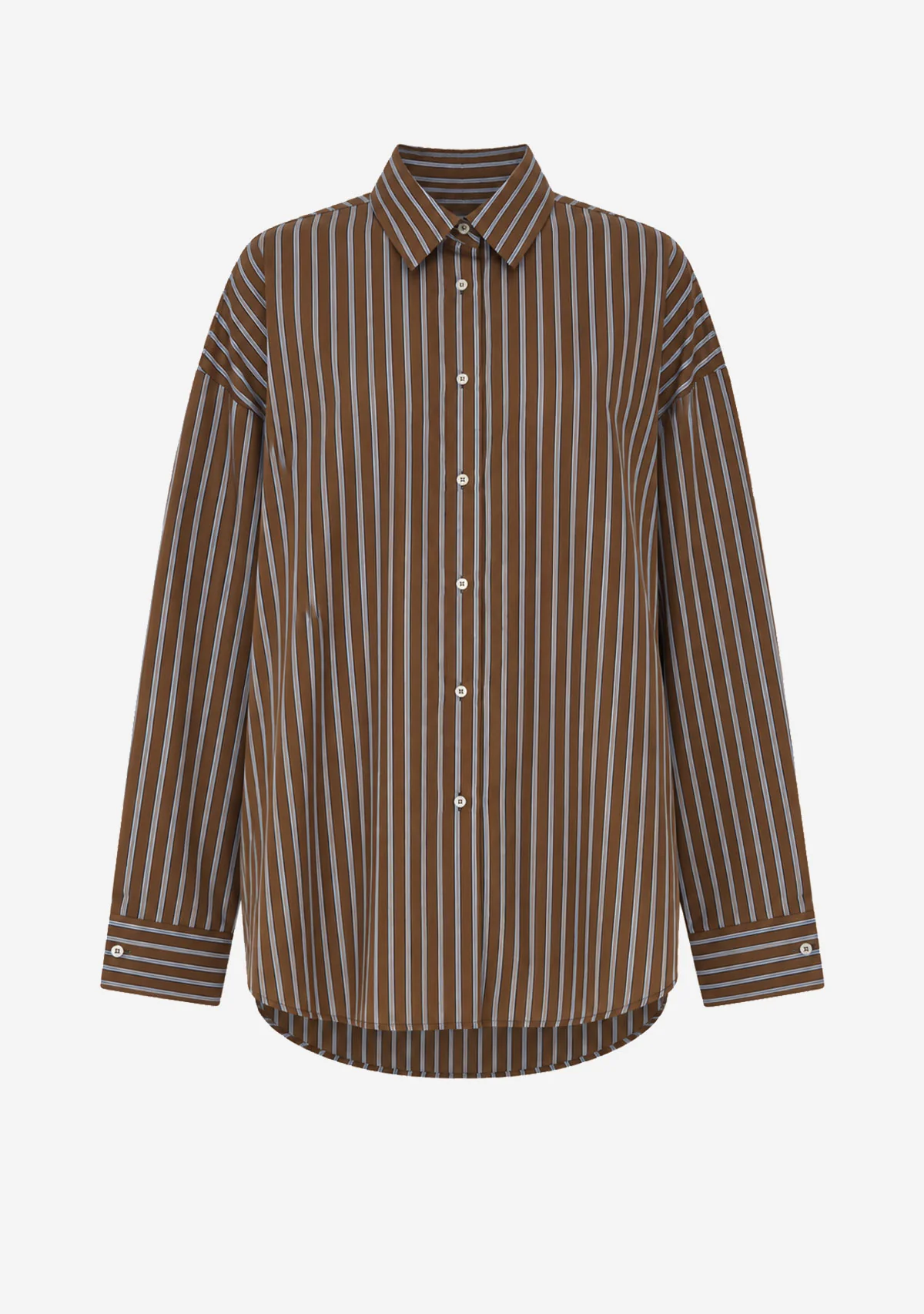 Two Tone Stripe Oversize Buttonup Top Brown