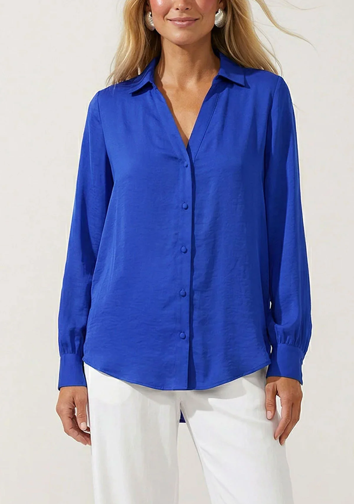 V Neck Blouse w/ Open Sleeve Seam - Image 2