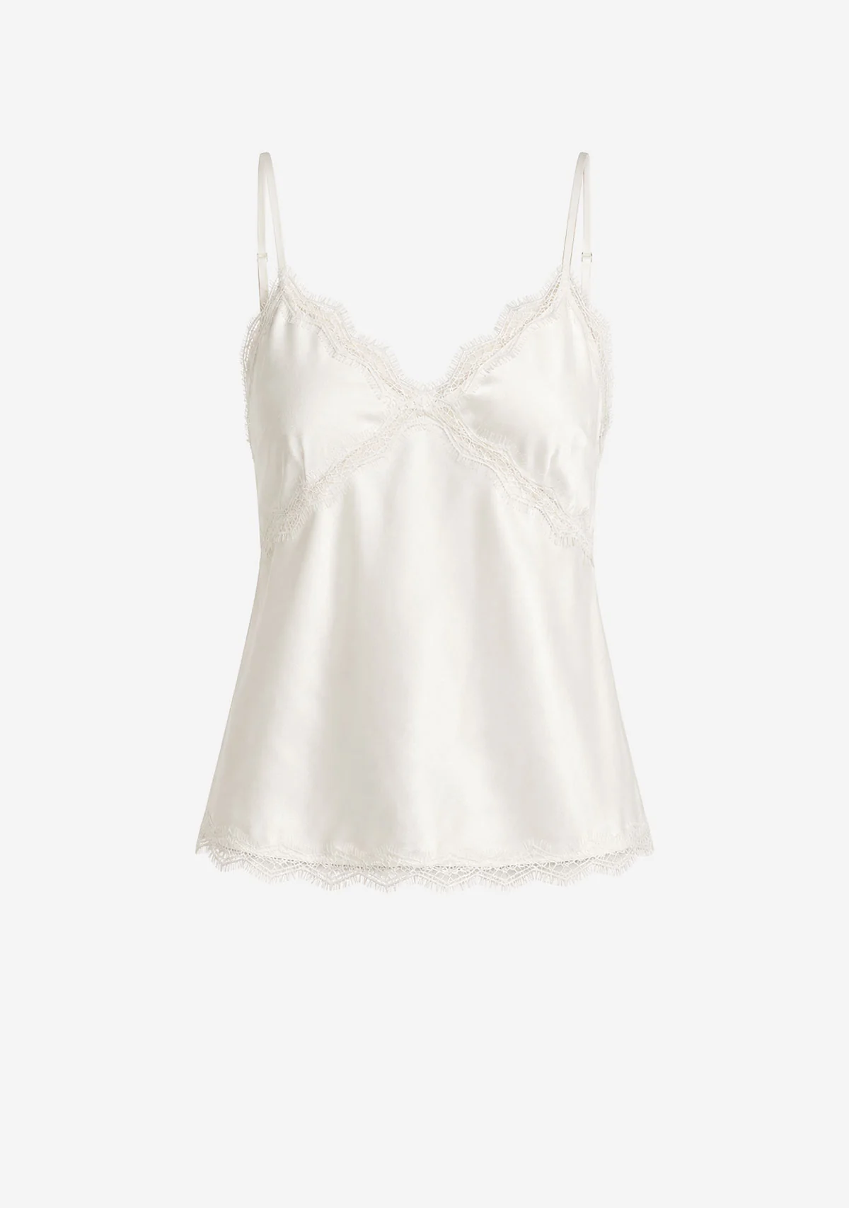 V-Neck Lace Trim Top Off White