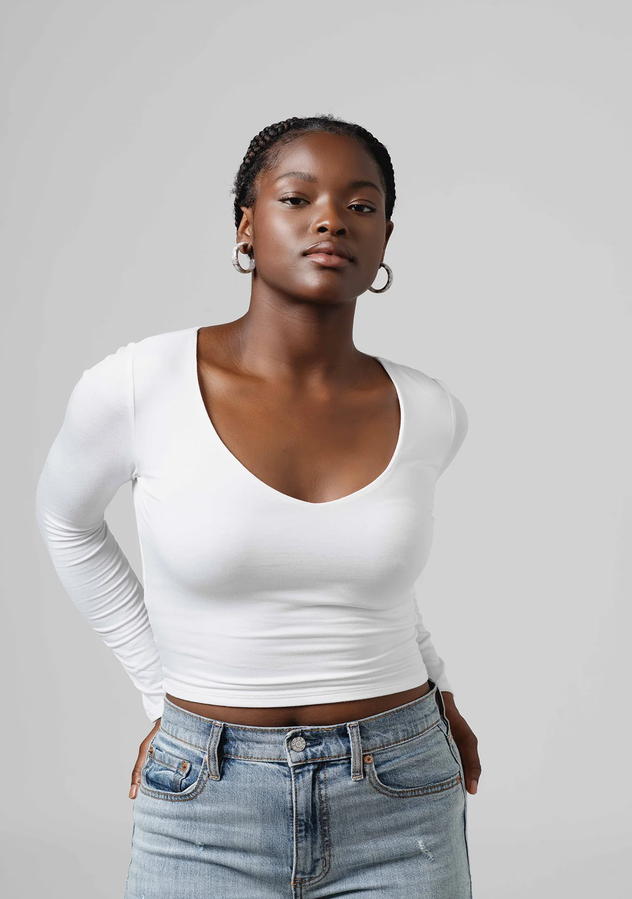 V-Neck Long Sleeve Crop Top