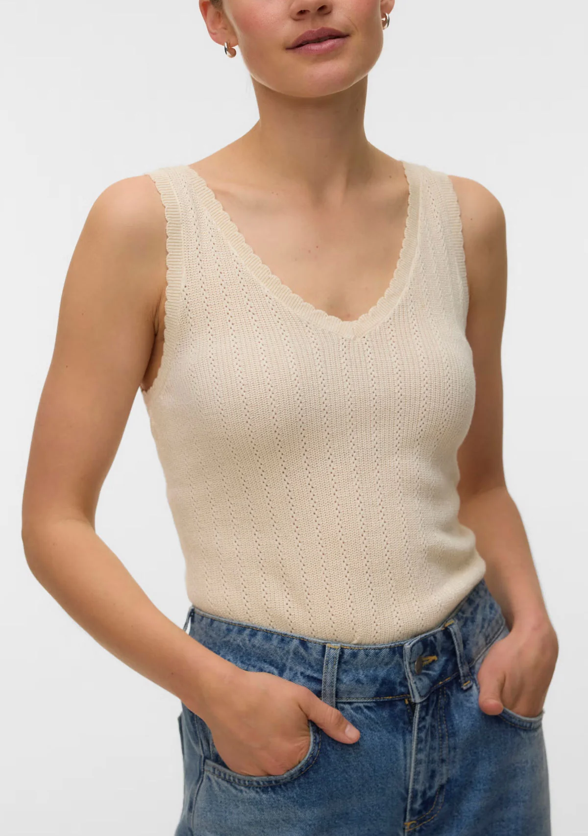 Vm New Lex Pointelle V-Neck Top Noos Birch - Image 3