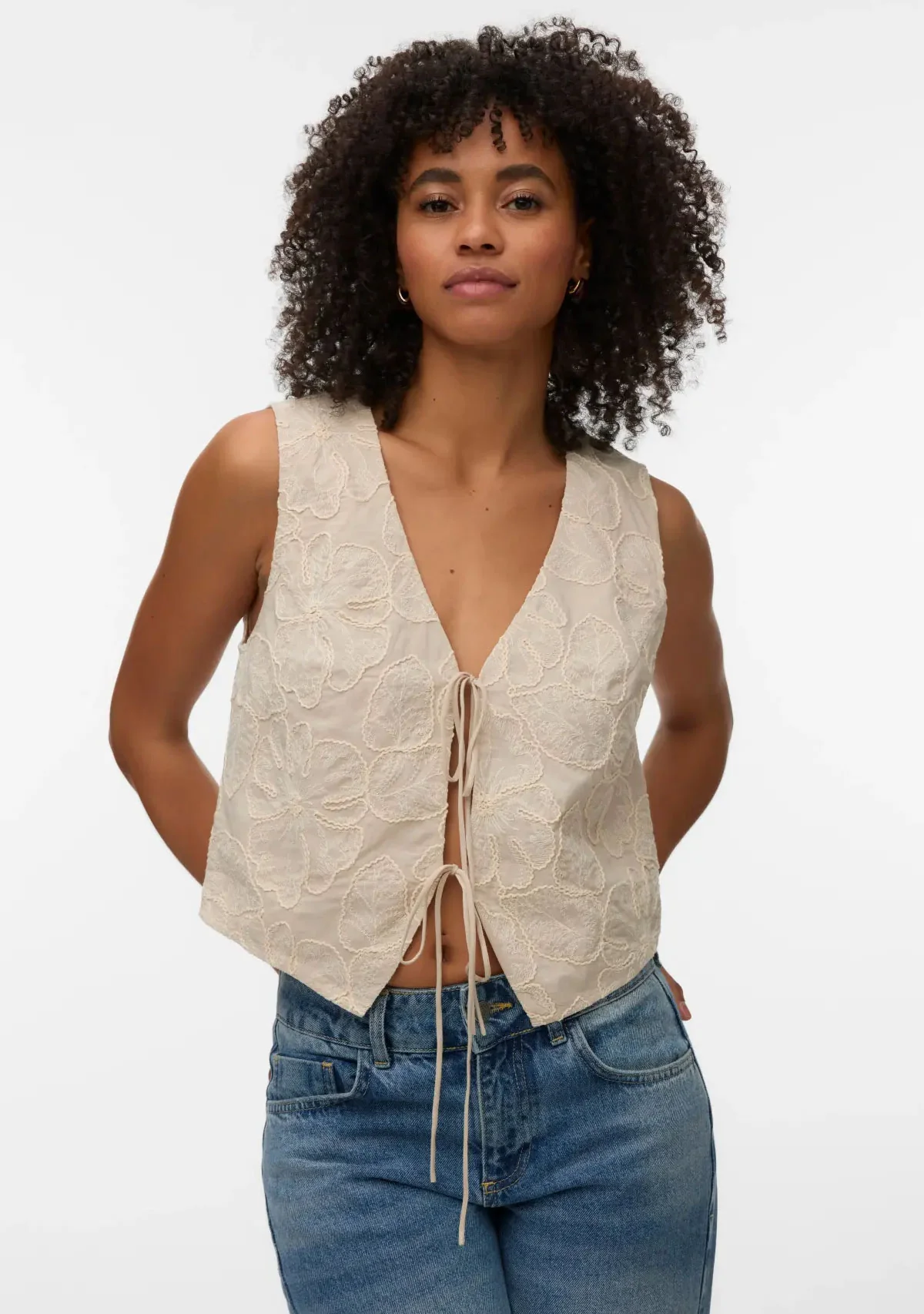 Vmmillia Sl Embroidery Waistcoat Oatmeal - Image 3